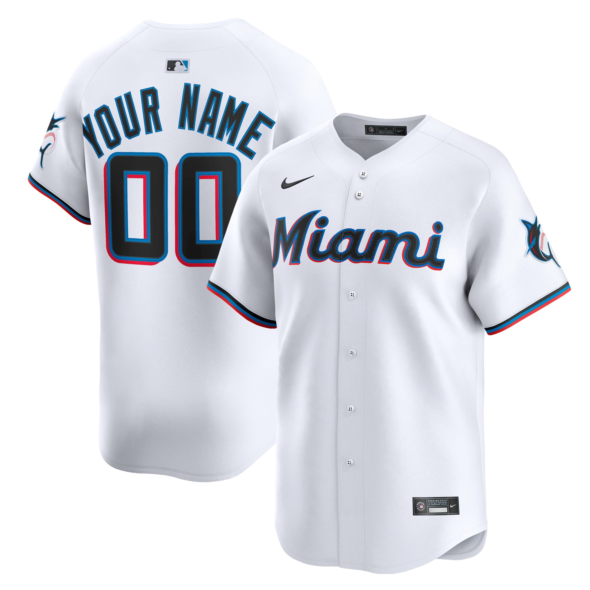 Miami Marlins Home Limited Custom Jersey - White