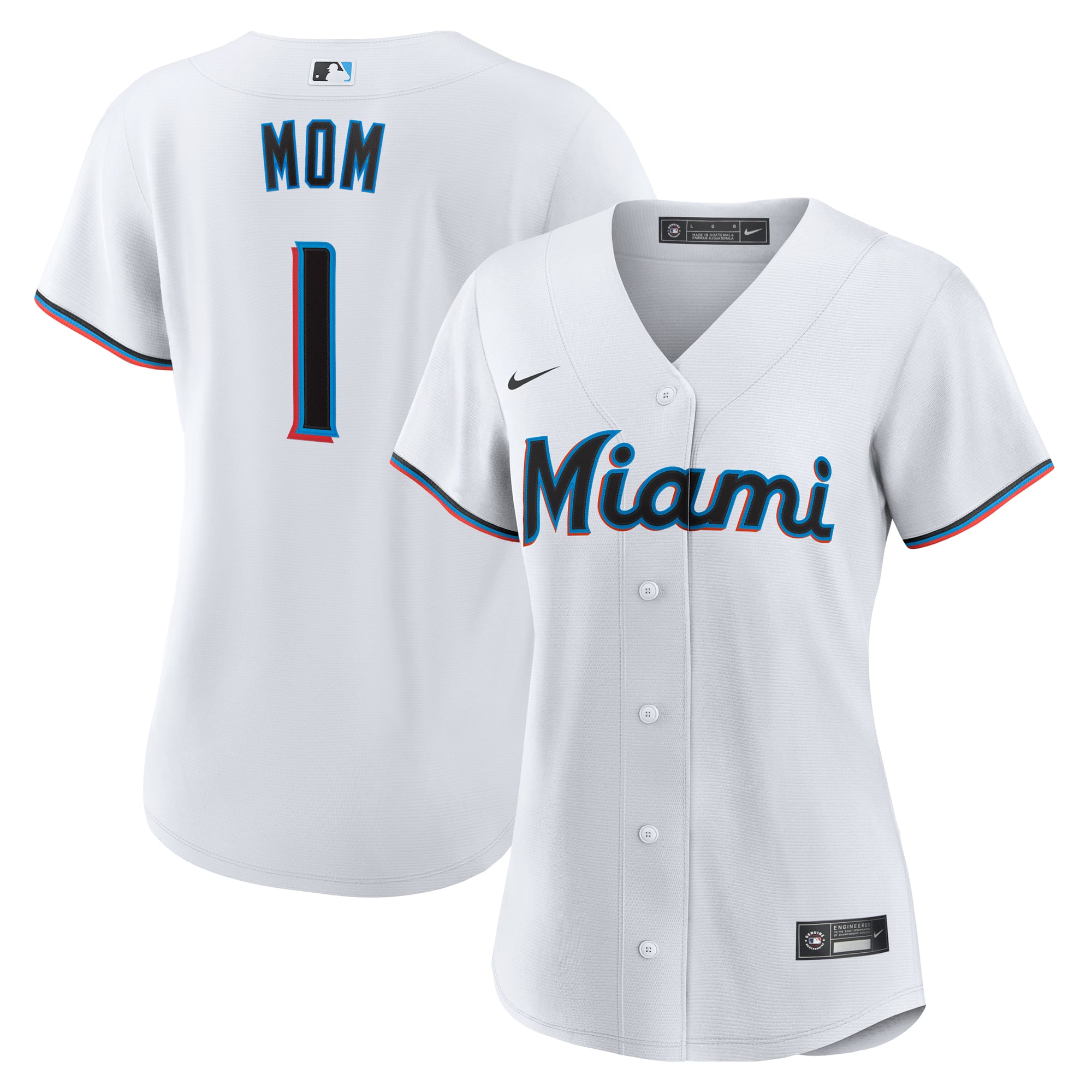 Miami Marlins Women's #1 Mom Home Jersey - White - Image 2