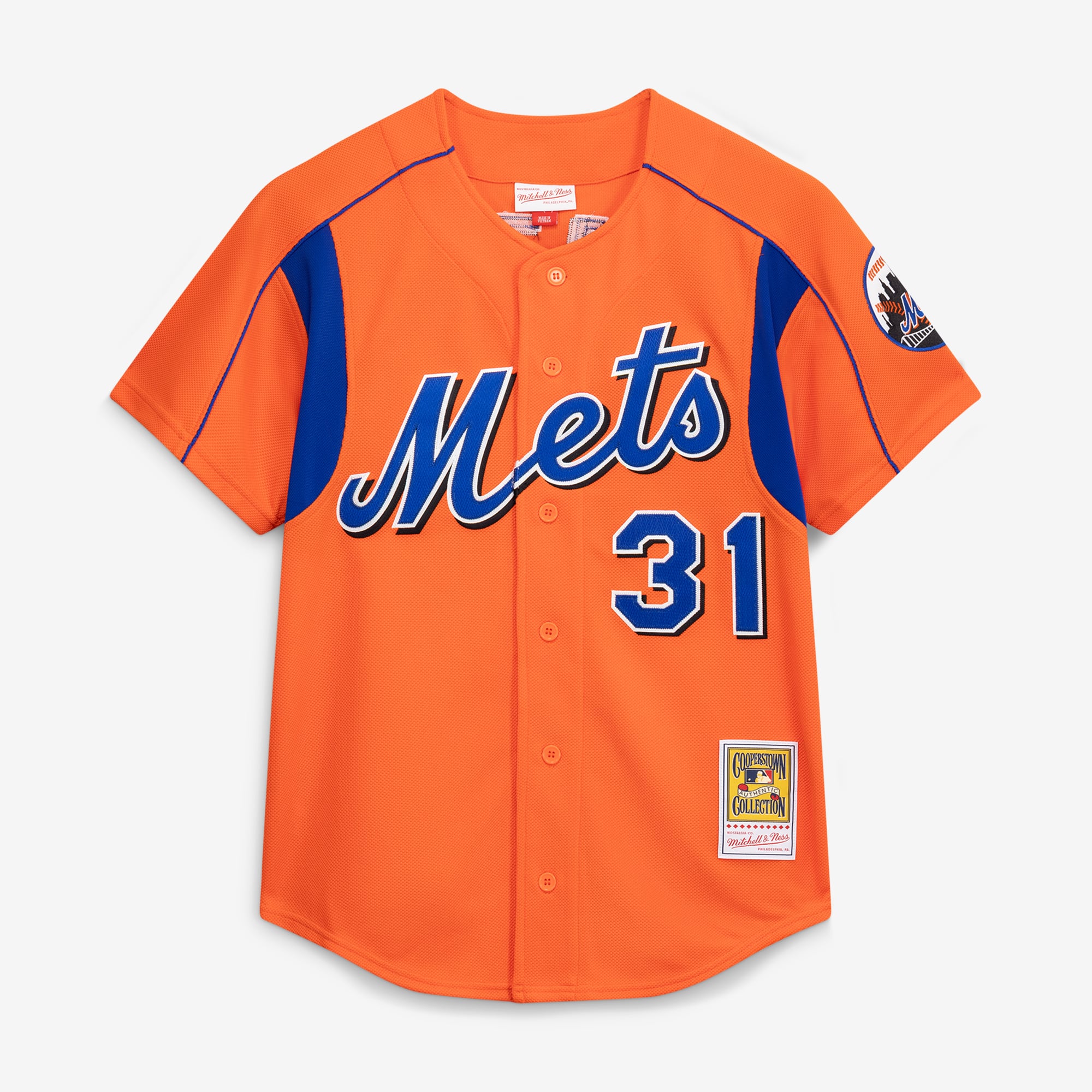 Mike Piazza New York Mets Cooperstown Collection Mesh Batting Practice Button-Up Jersey - Dark Orange - Image 3