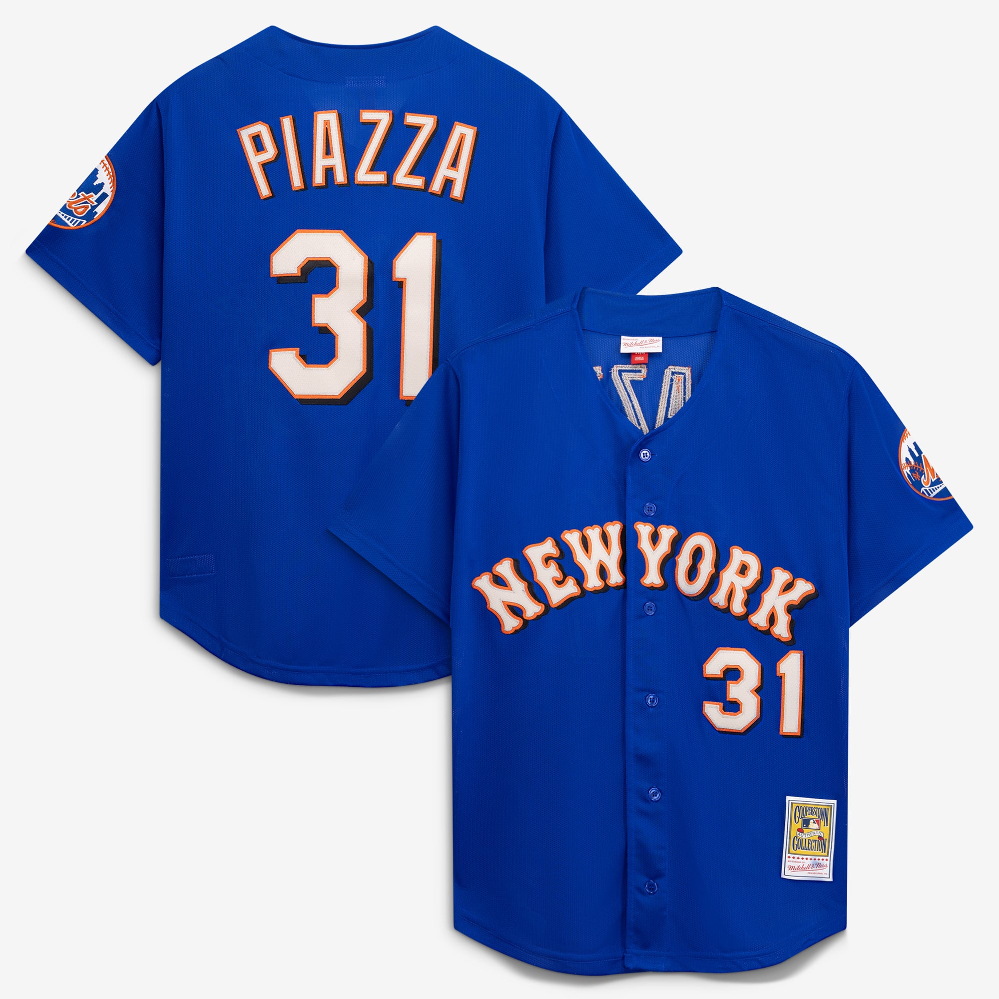 Mike Piazza New York Mets Cooperstown Collection Mesh Batting Practice Button-Up Jersey - Orange - Royal