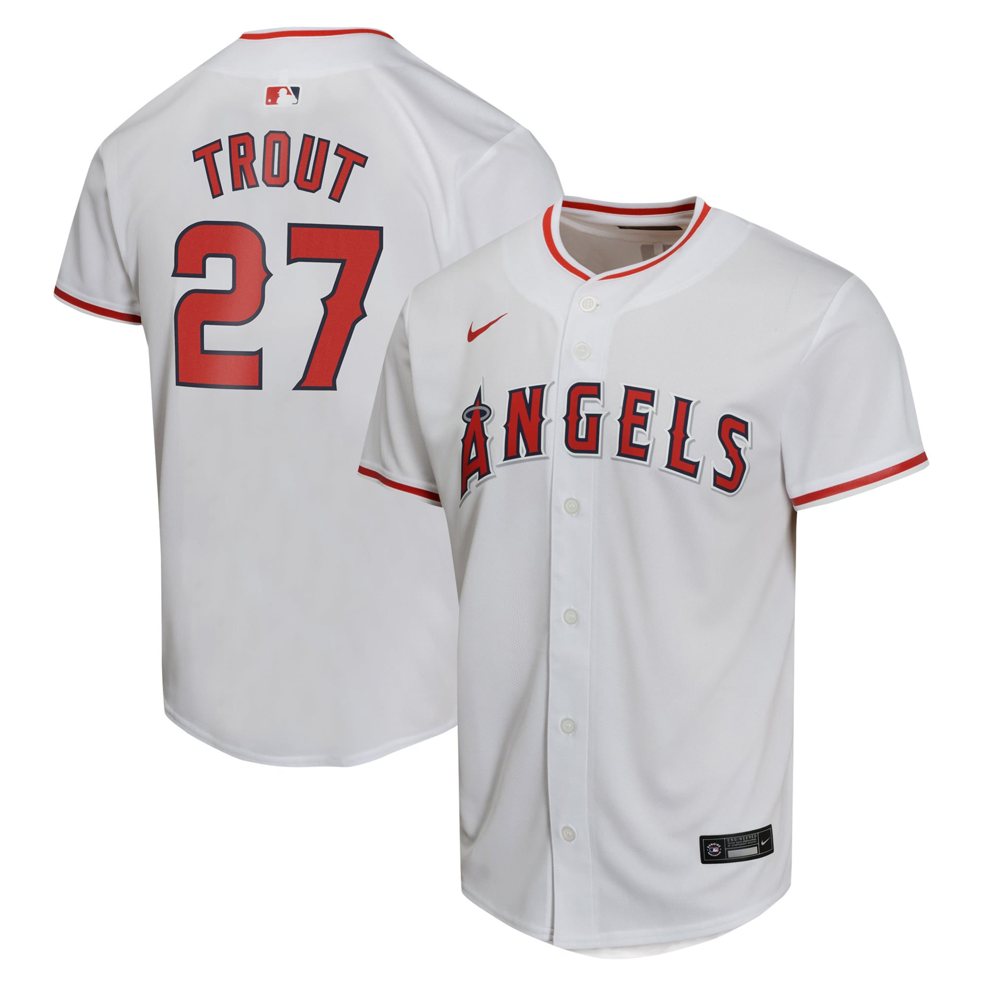 Mike Trout Los Angeles Angels Youth Home Game Player Jersey - White - Image 2