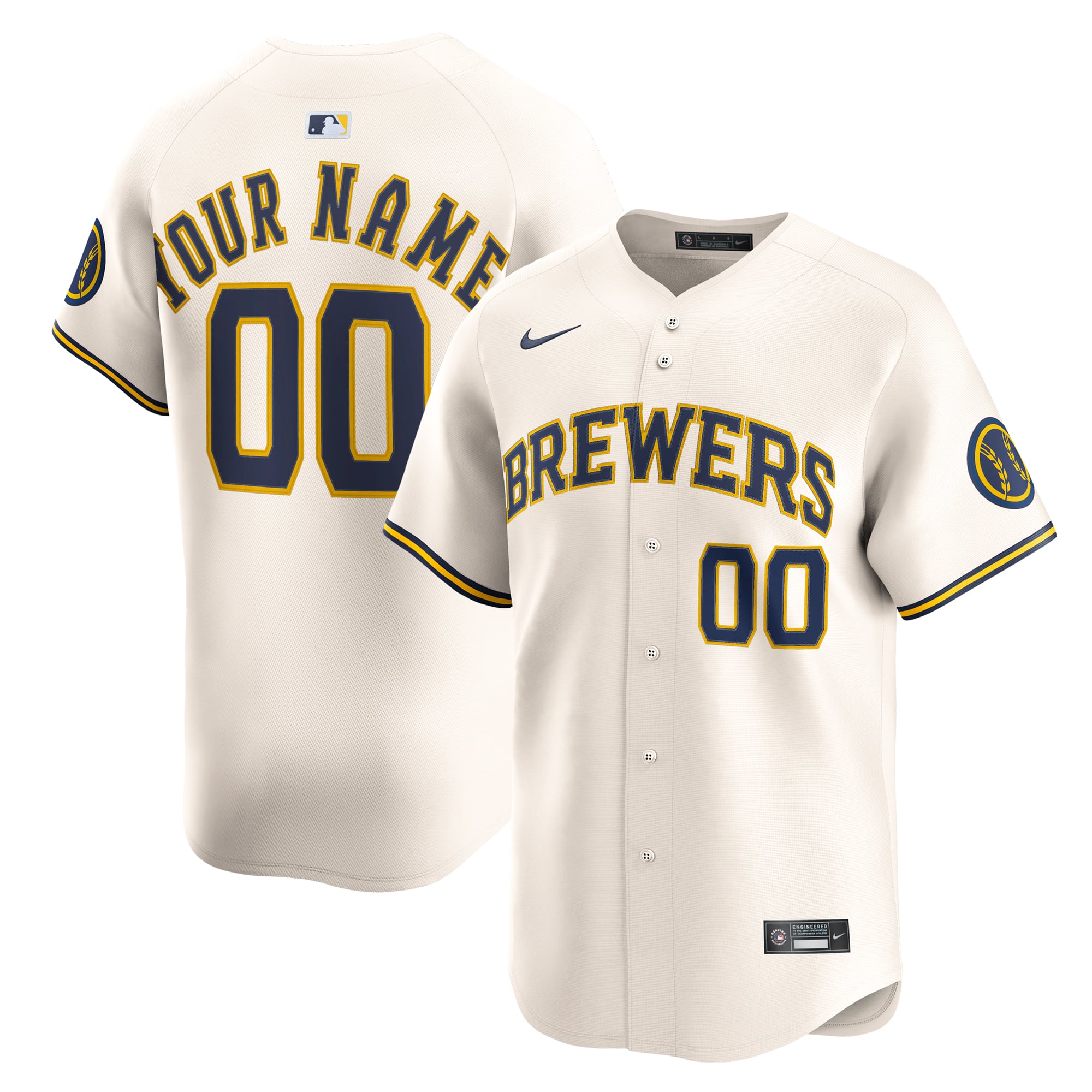 Milwaukee Brewers Home Limited Custom Jersey - Cream - Image 2