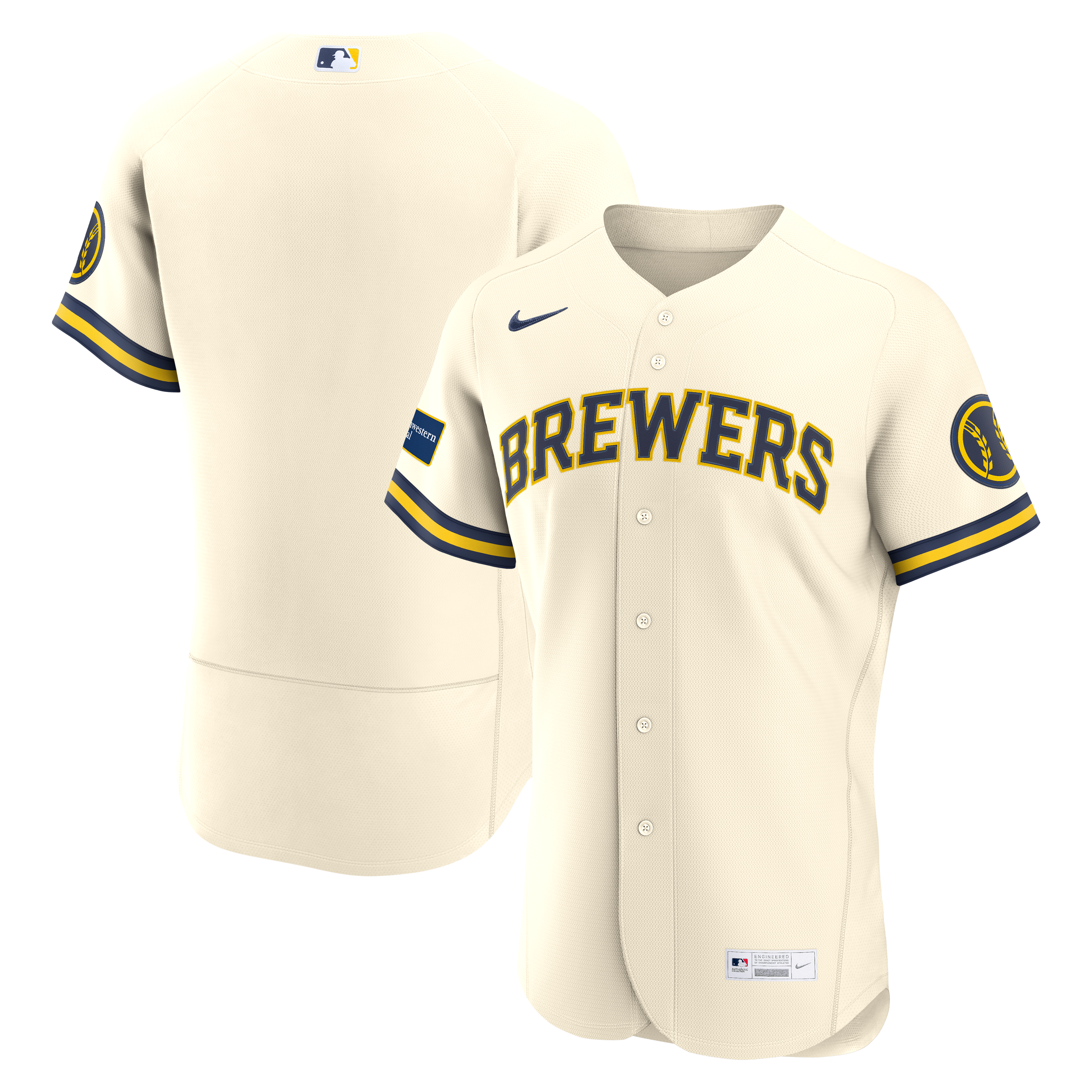 Milwaukee Brewers Home Sponsor Patch Jersey - Cream