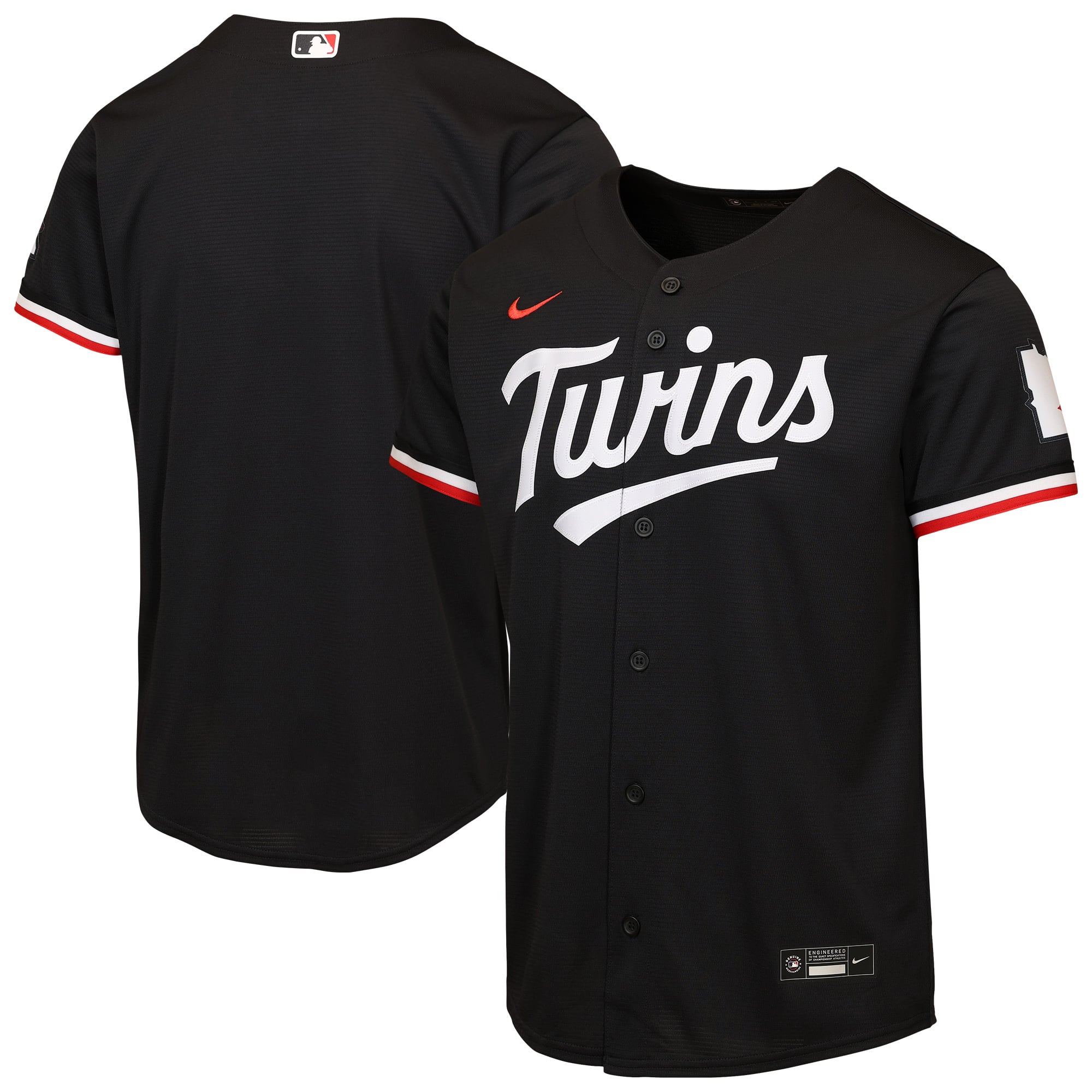 Minnesota Twins Youth Alternate 2 Stadium Jersey - Black - Image 2