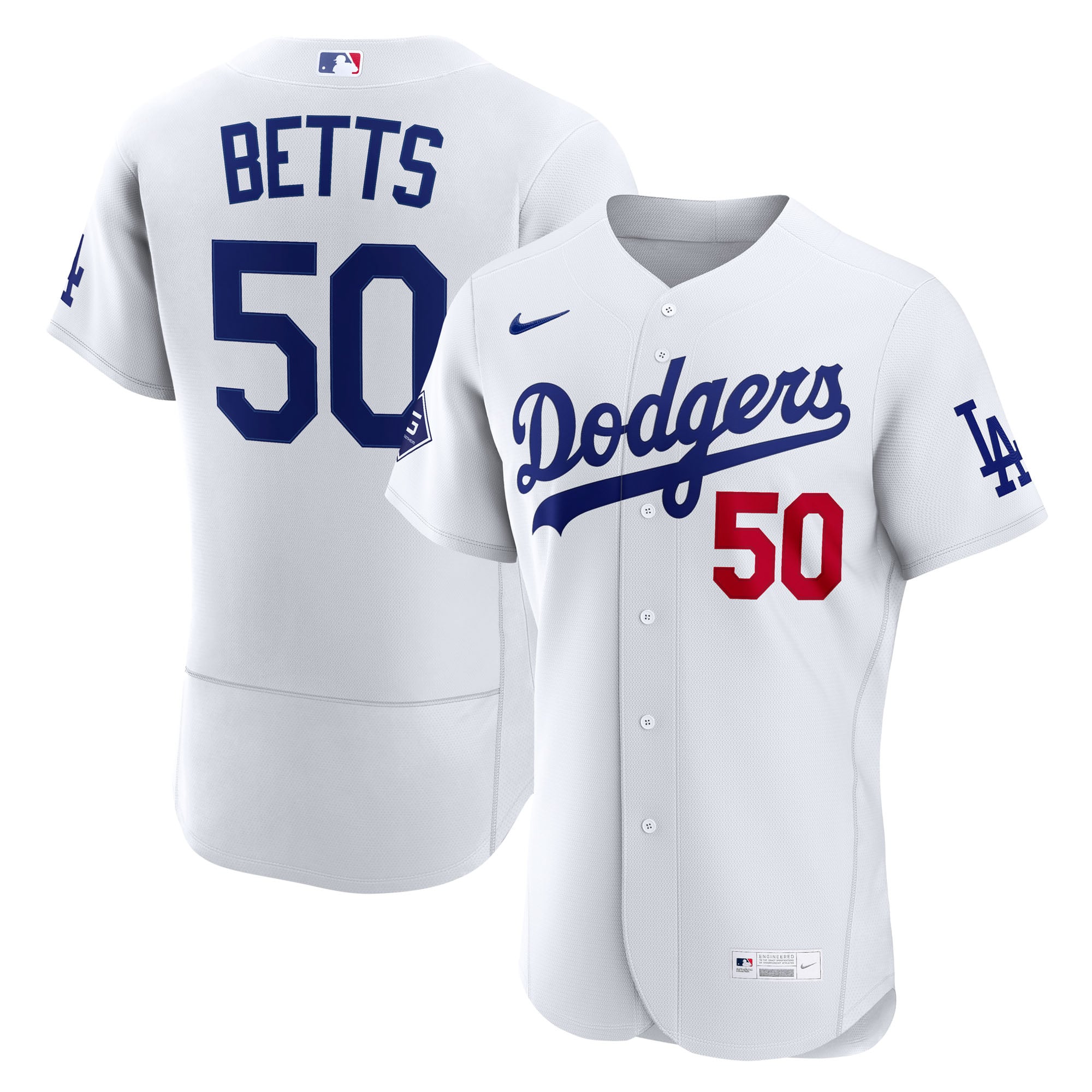 Mookie Betts Los Angeles Dodgers Home Sponsor Patch Jersey - White
