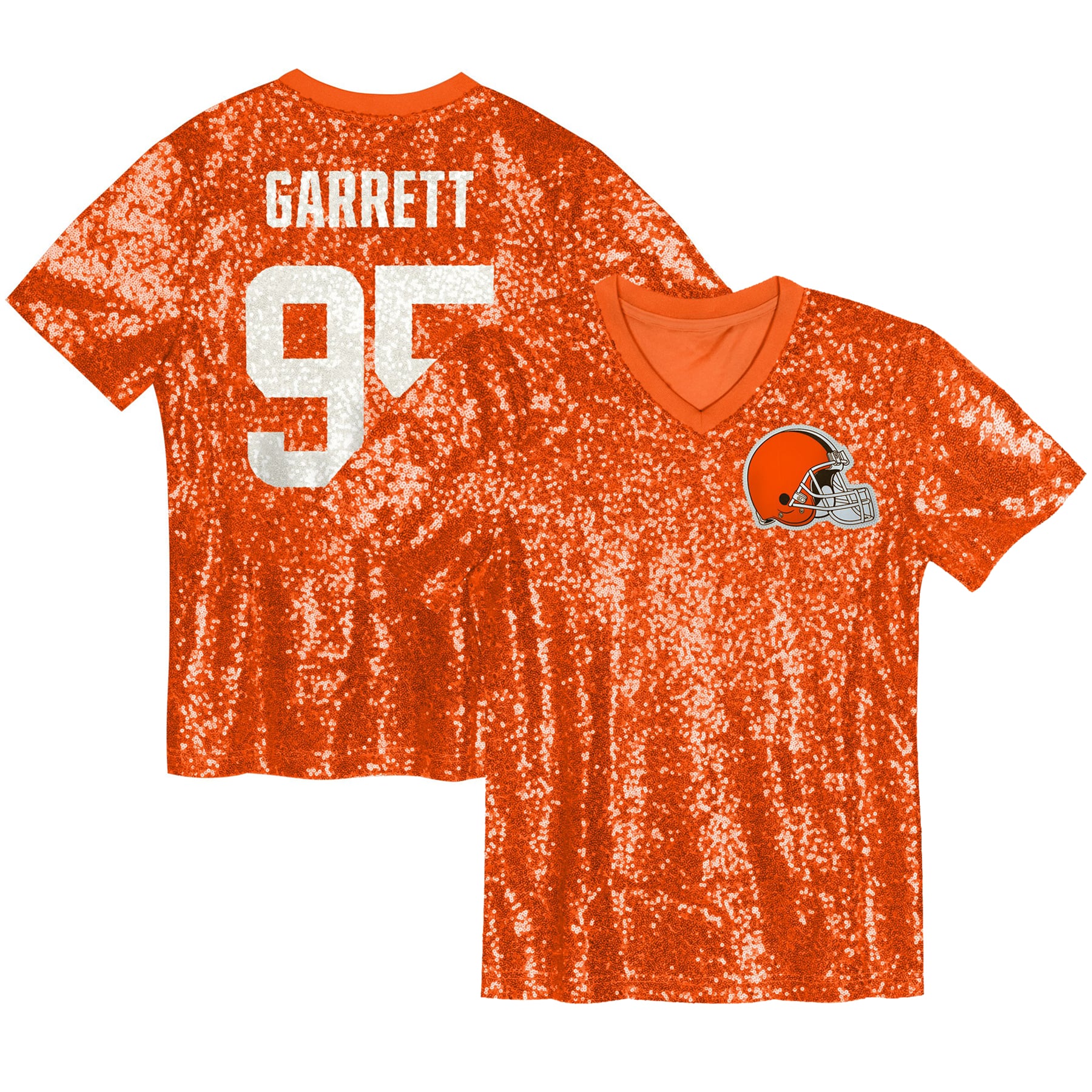 Myles Garrett Cleveland Browns Girls Youth Sequin V-Neck Fashion Jersey - Orange - Image 2