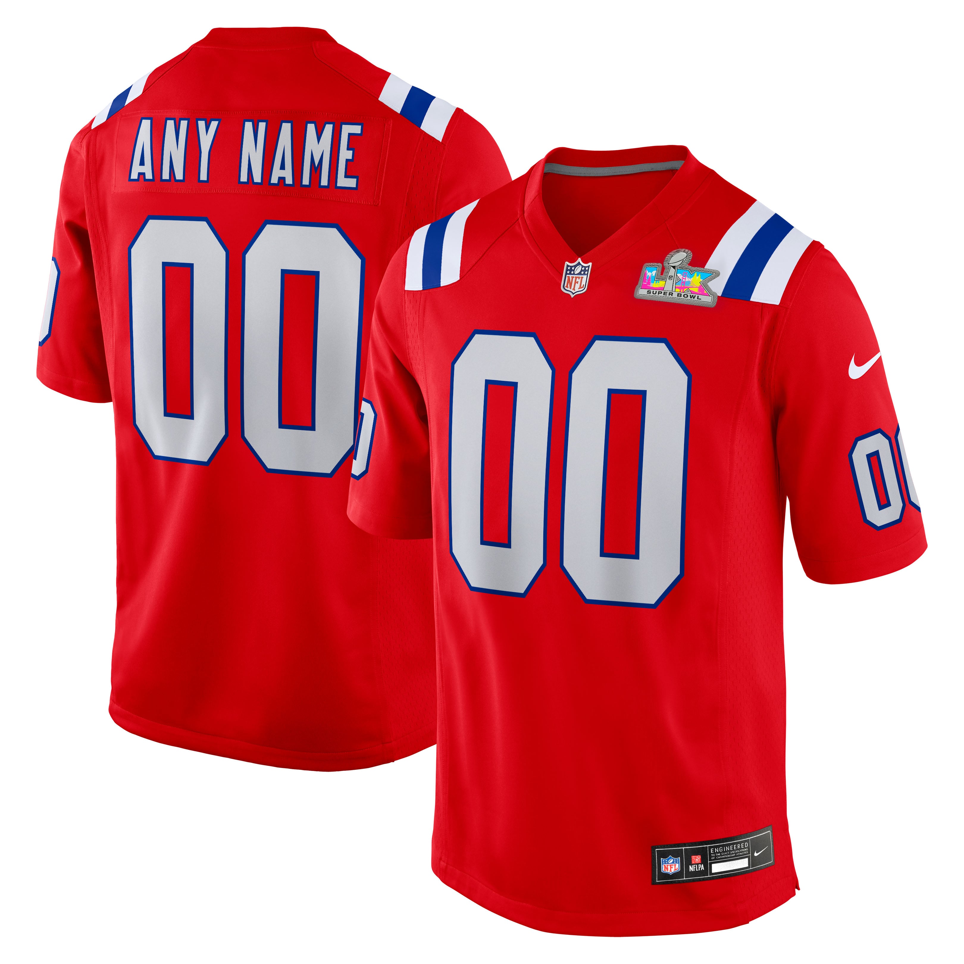 New England Patriots Super Bowl LX Patch Custom Game Jersey - Red - Image 2