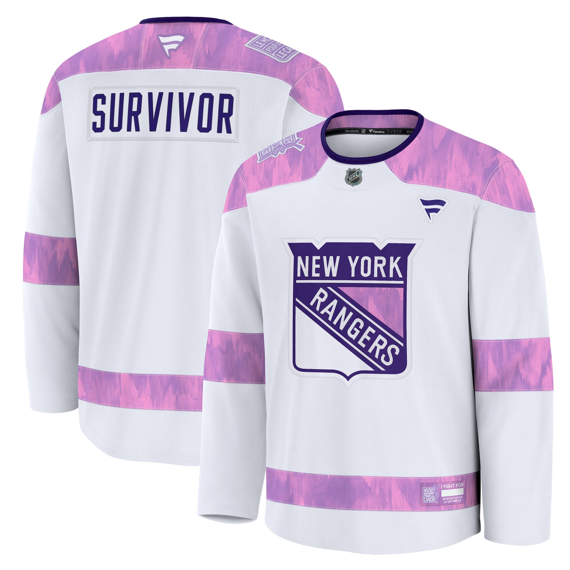 New York Rangers Hockey Fights Cancer Survivor Practice Jersey - White