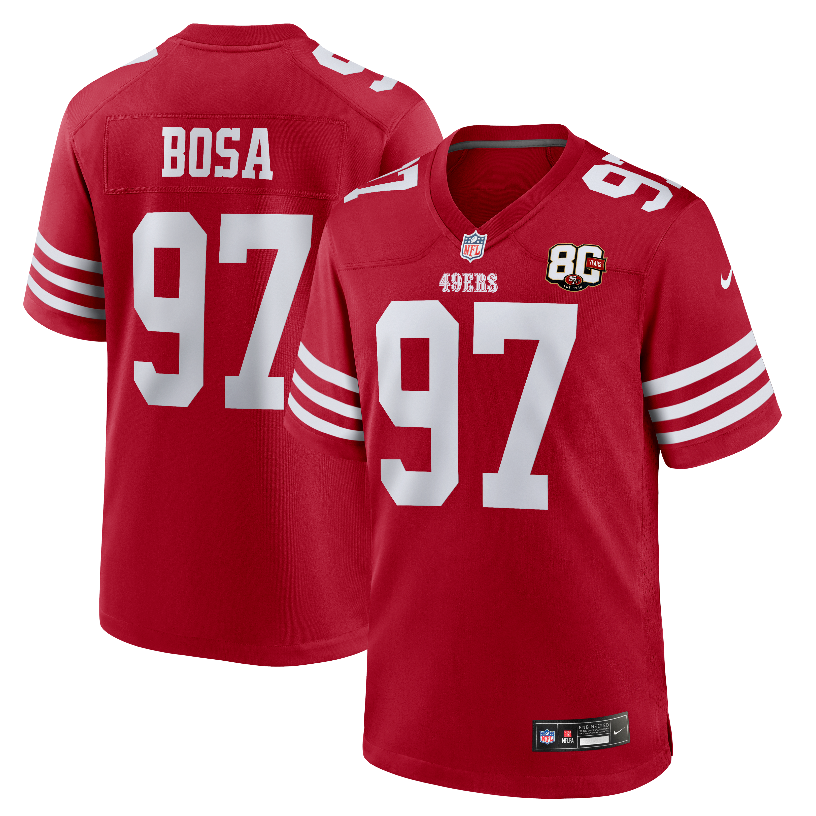 Nick Bosa San Francisco 49ers 80th Anniversary Game Jersey - Scarlet - Image 2