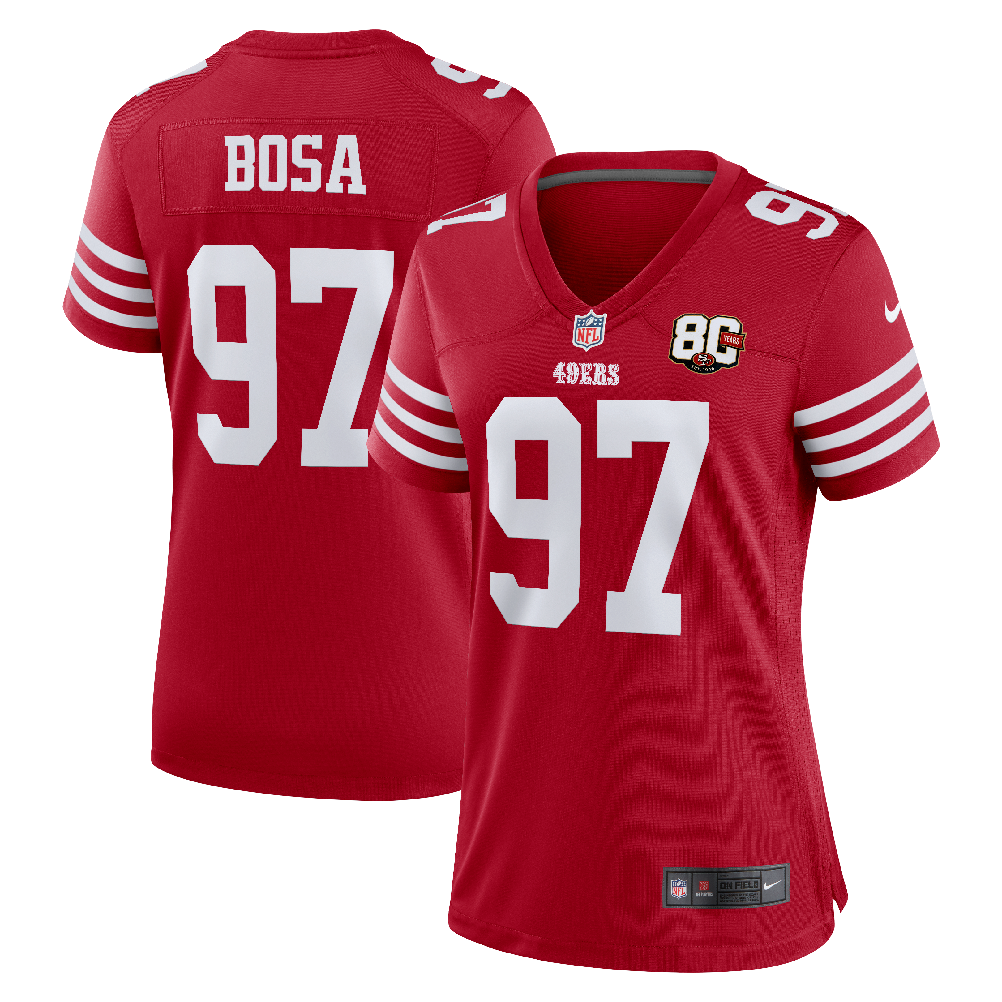 Nick Bosa San Francisco 49ers Women's 80th Anniversary Game Jersey - Scarlet