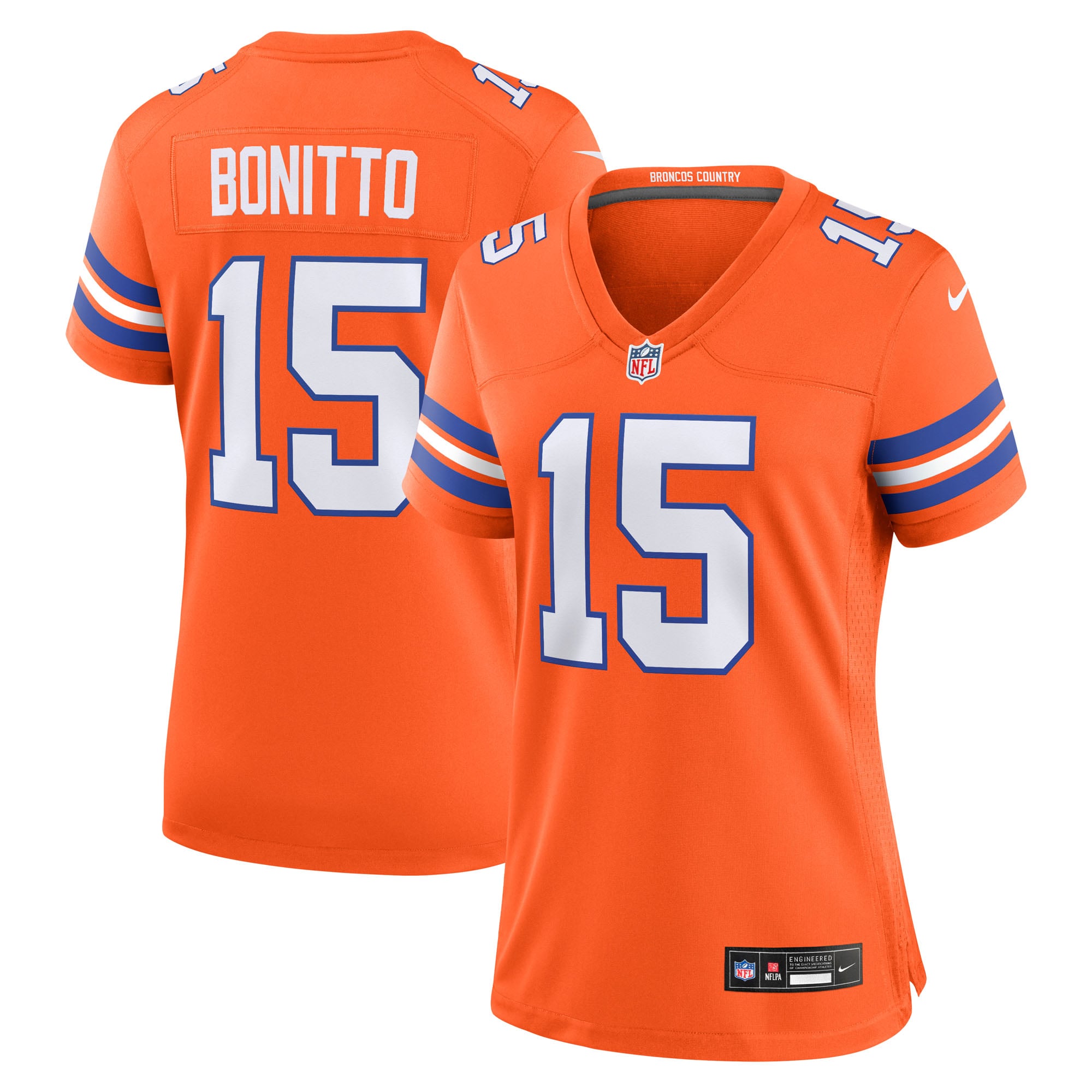 Nik Bonitto Denver Broncos Women's Alternate 2 Mile High Collection 1977 Throwback Game Jersey - Orange - Image 2