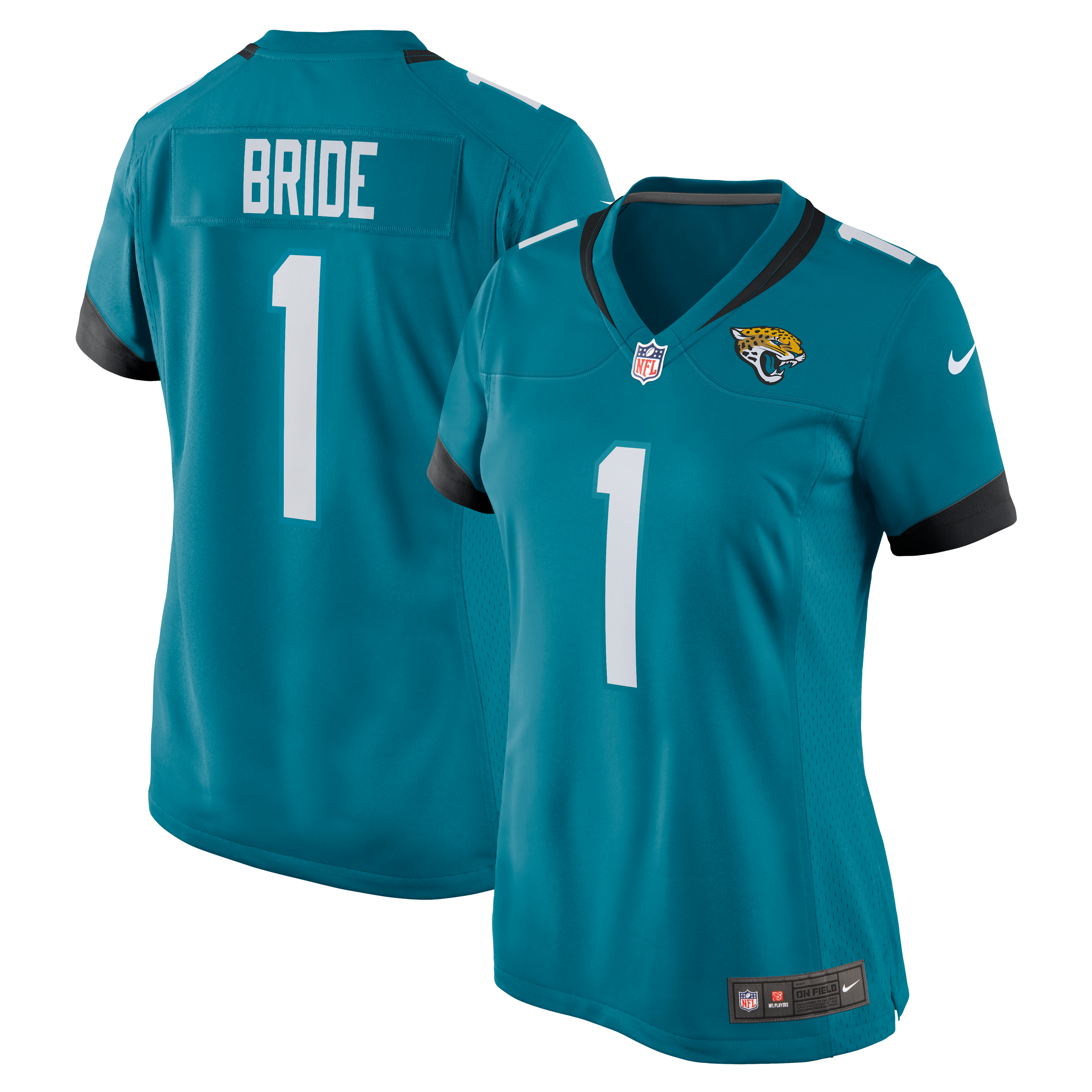 Number 1 Bride Jacksonville Jaguars Women's Game Jersey - Teal - Image 2