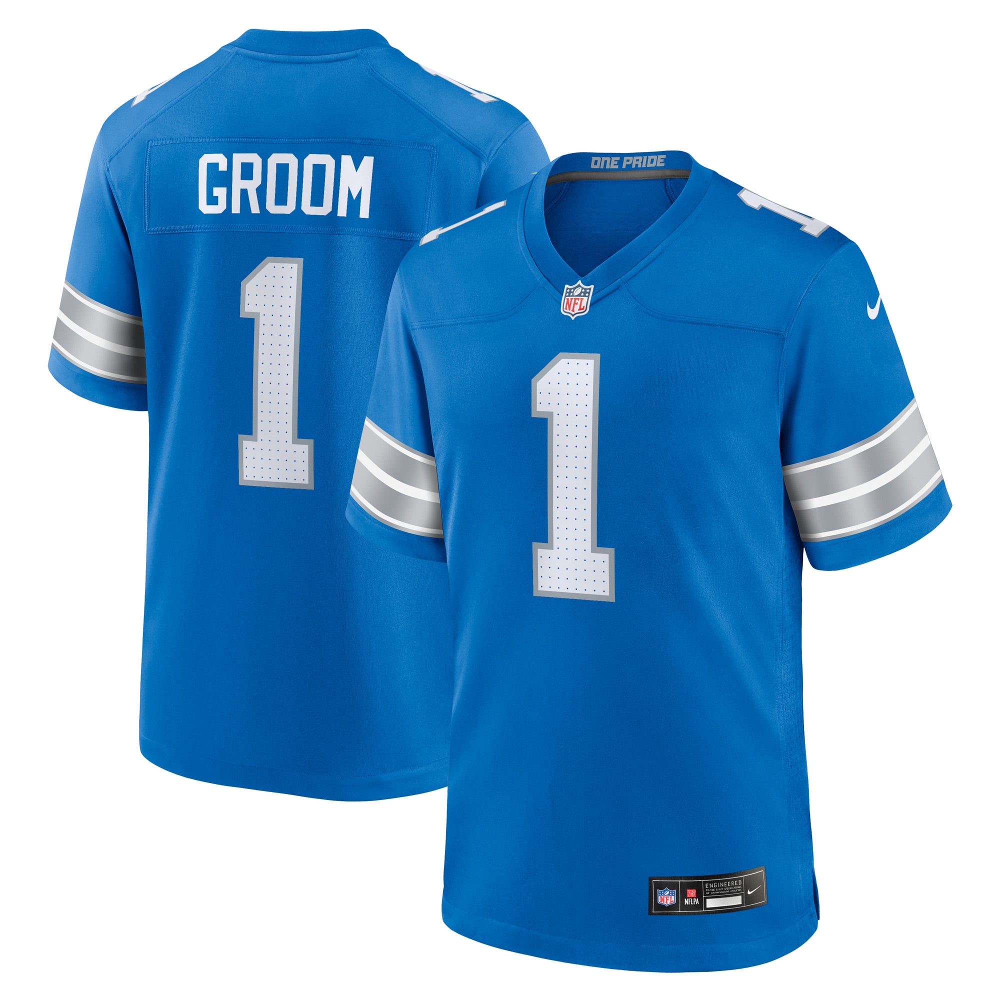 Number 1 Groom Detroit Lions Game Jersey - Blue - Image 2