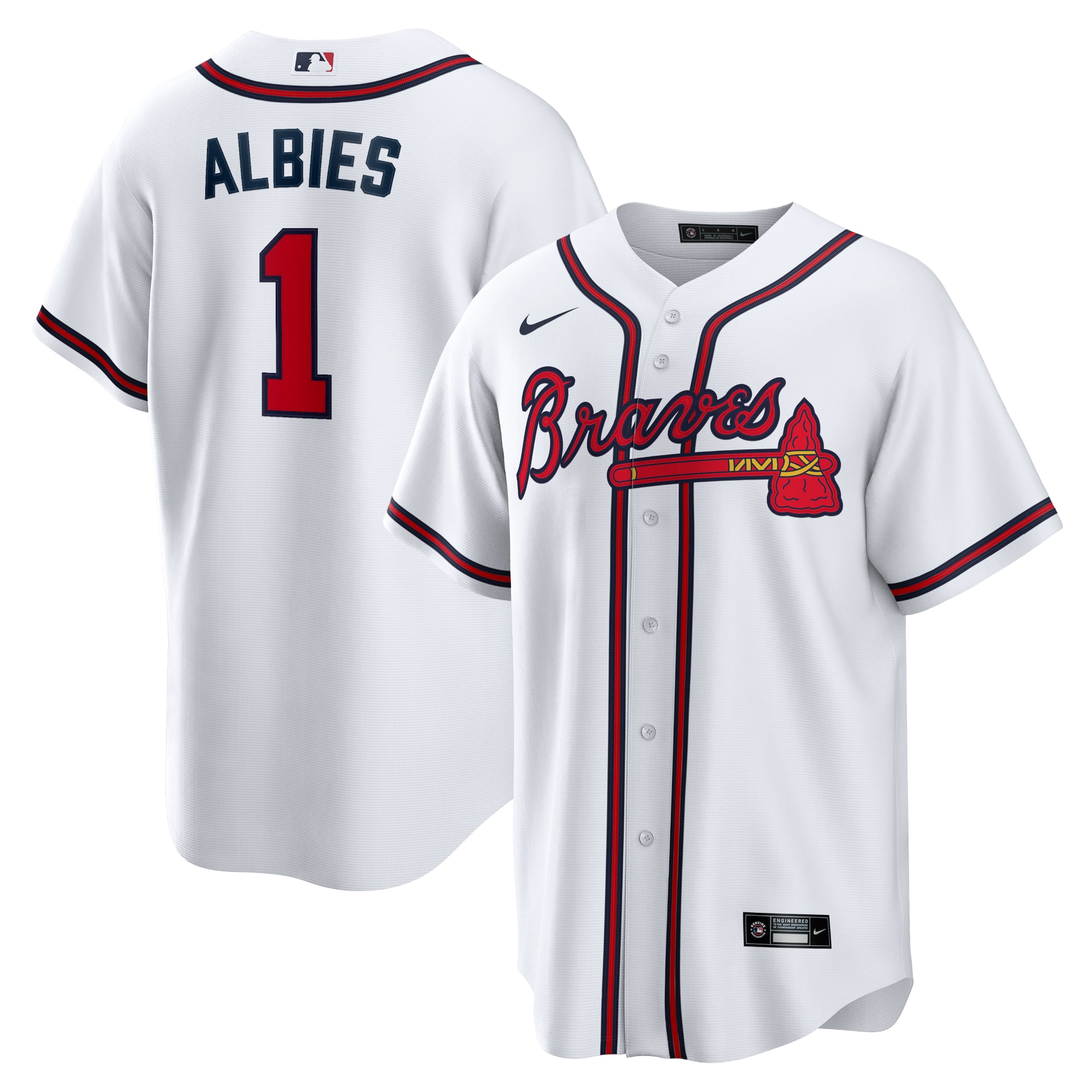 Ozzie Albies Atlanta Braves Home Player Name Jersey - White - Image 2