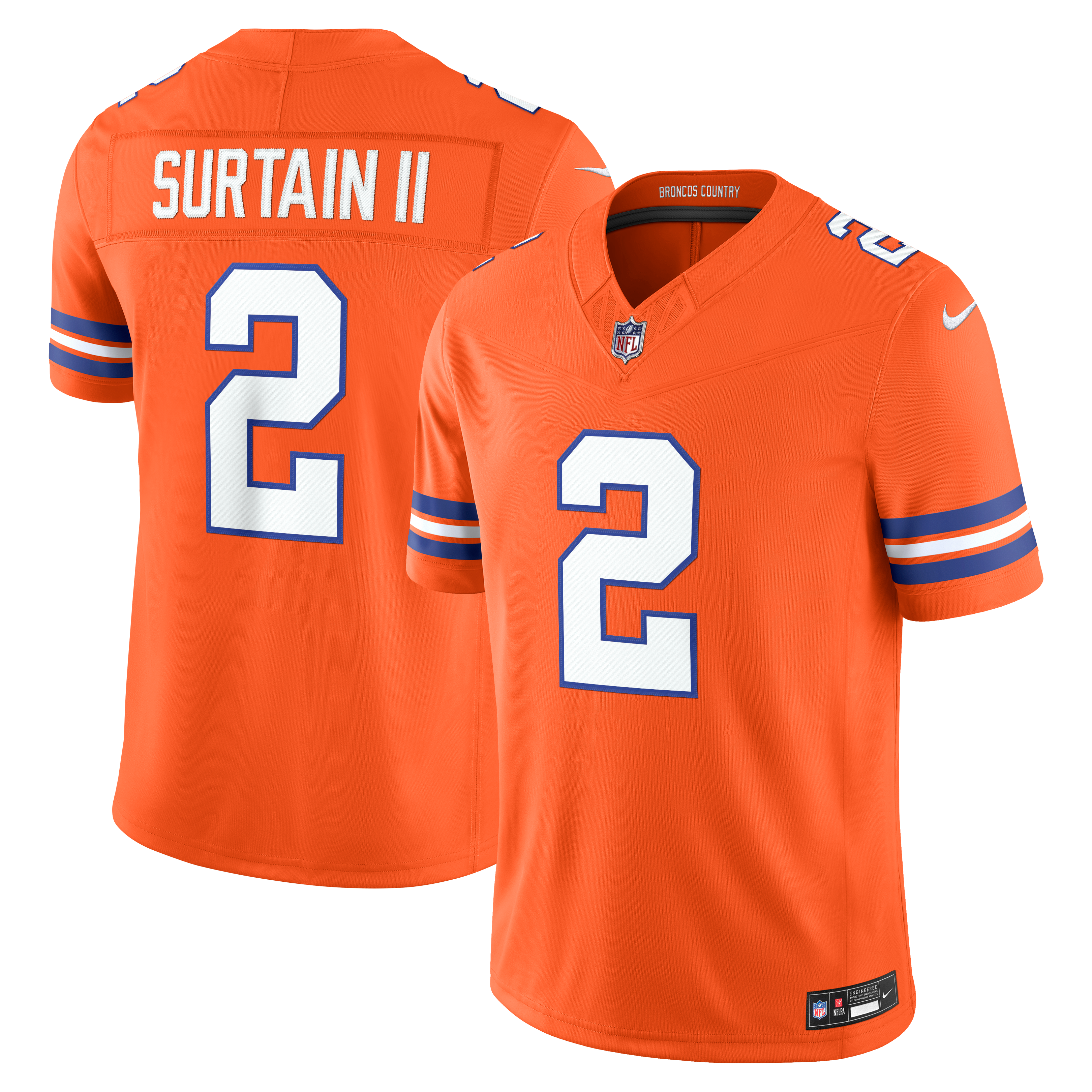 Pat Surtain II Denver Broncos Alternate Mile High Collection 1977 Throwback Vapor F.U.S.E. Stitched Limited Jersey - Orange - Image 2