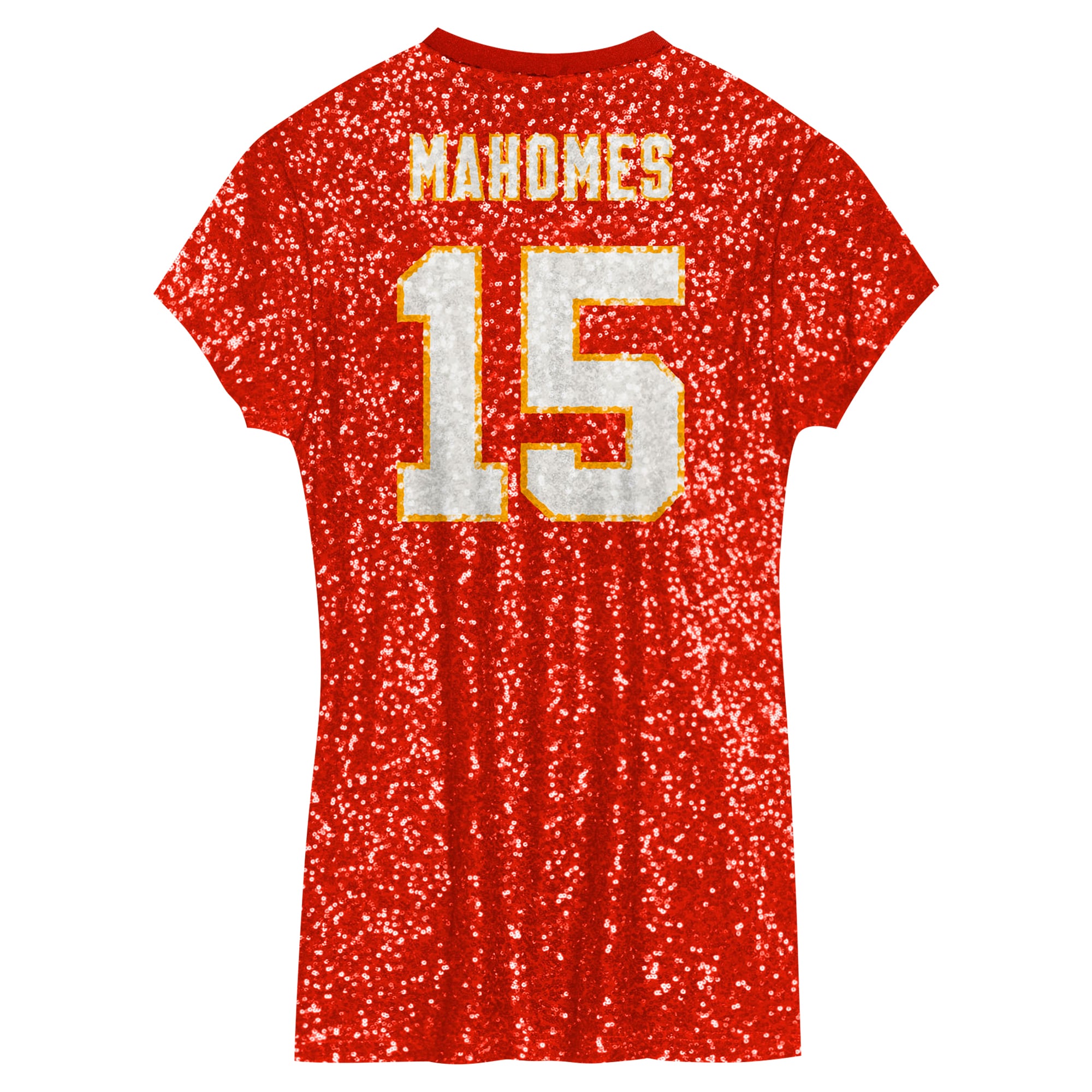 Patrick Mahomes Kansas City Chiefs Girls Youth Sequin Player Name & Number V-Neck Dress - Red - Image 4