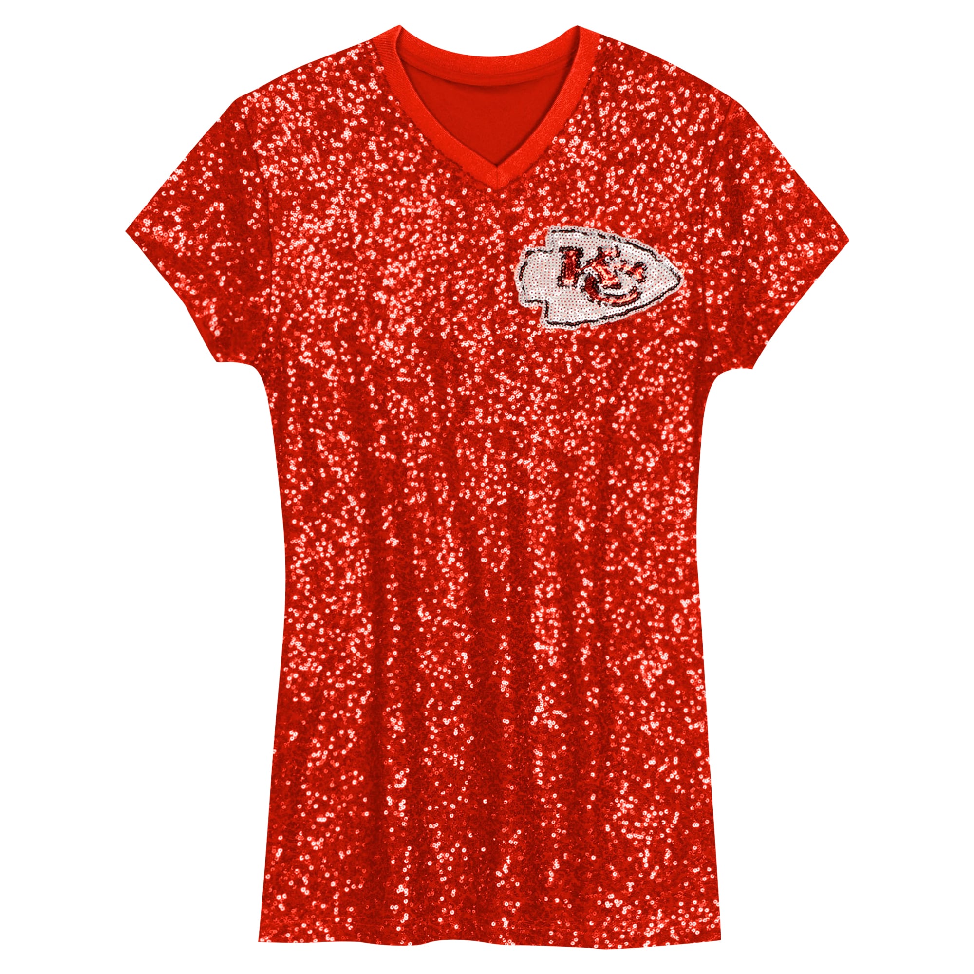 Patrick Mahomes Kansas City Chiefs Girls Youth Sequin Player Name & Number V-Neck Dress - Red - Image 3