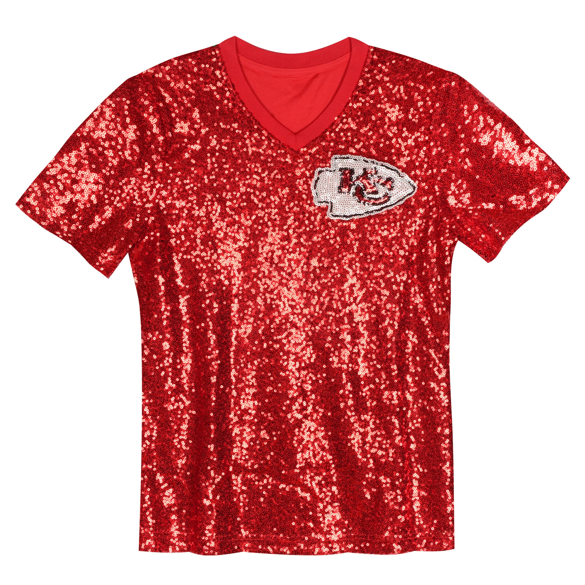 Patrick Mahomes Kansas City Chiefs Girls Youth Sequin V-Neck Fashion Jersey - Red - Image 3