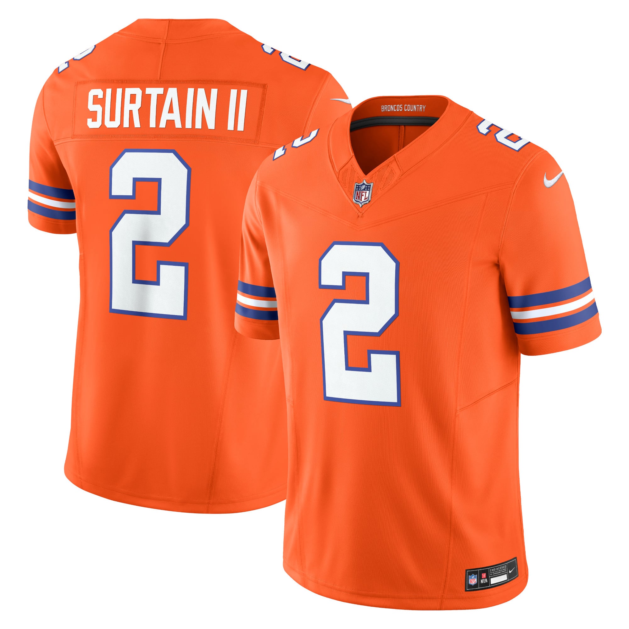 Patrick Surtain II Denver Broncos Alternate Mile High Collection 1977 Throwback Vapor F.U.S.E. Limited Jersey - Orange - Image 2