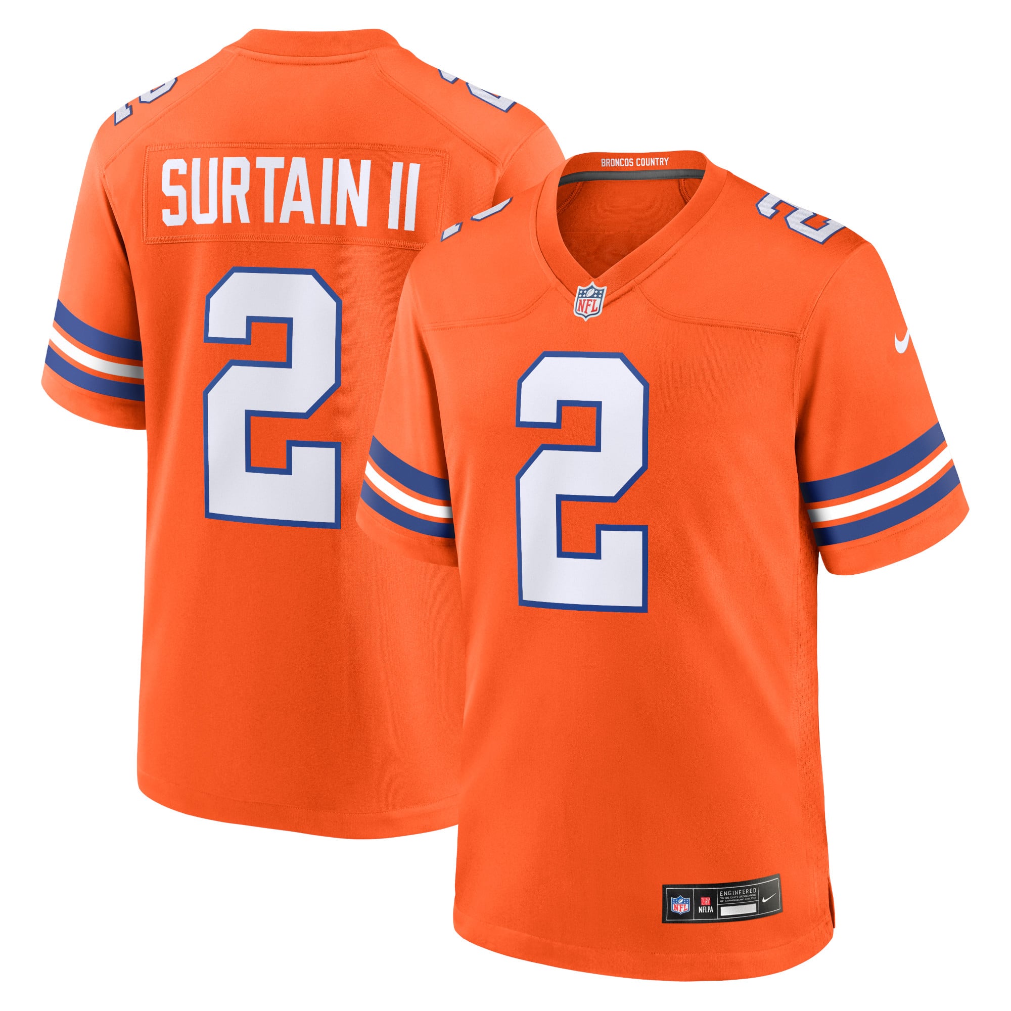 Patrick Surtain II Denver Broncos Mile High Collection 1977 Throwback Player Game Jersey - Orange - Image 2
