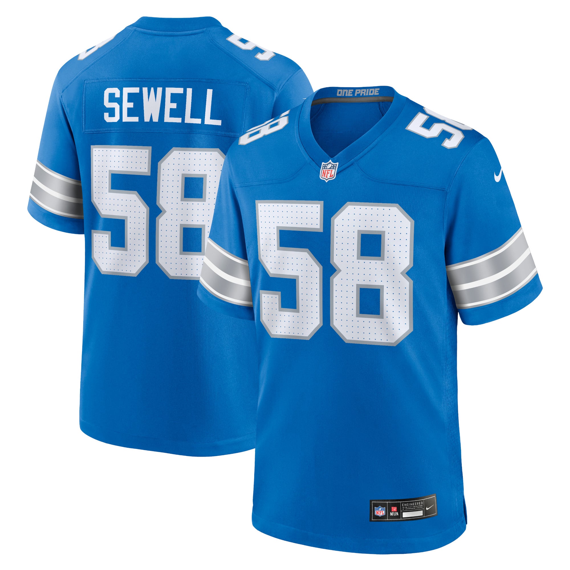 Penei Sewell Detroit Lions Game Jersey - White - Blue
