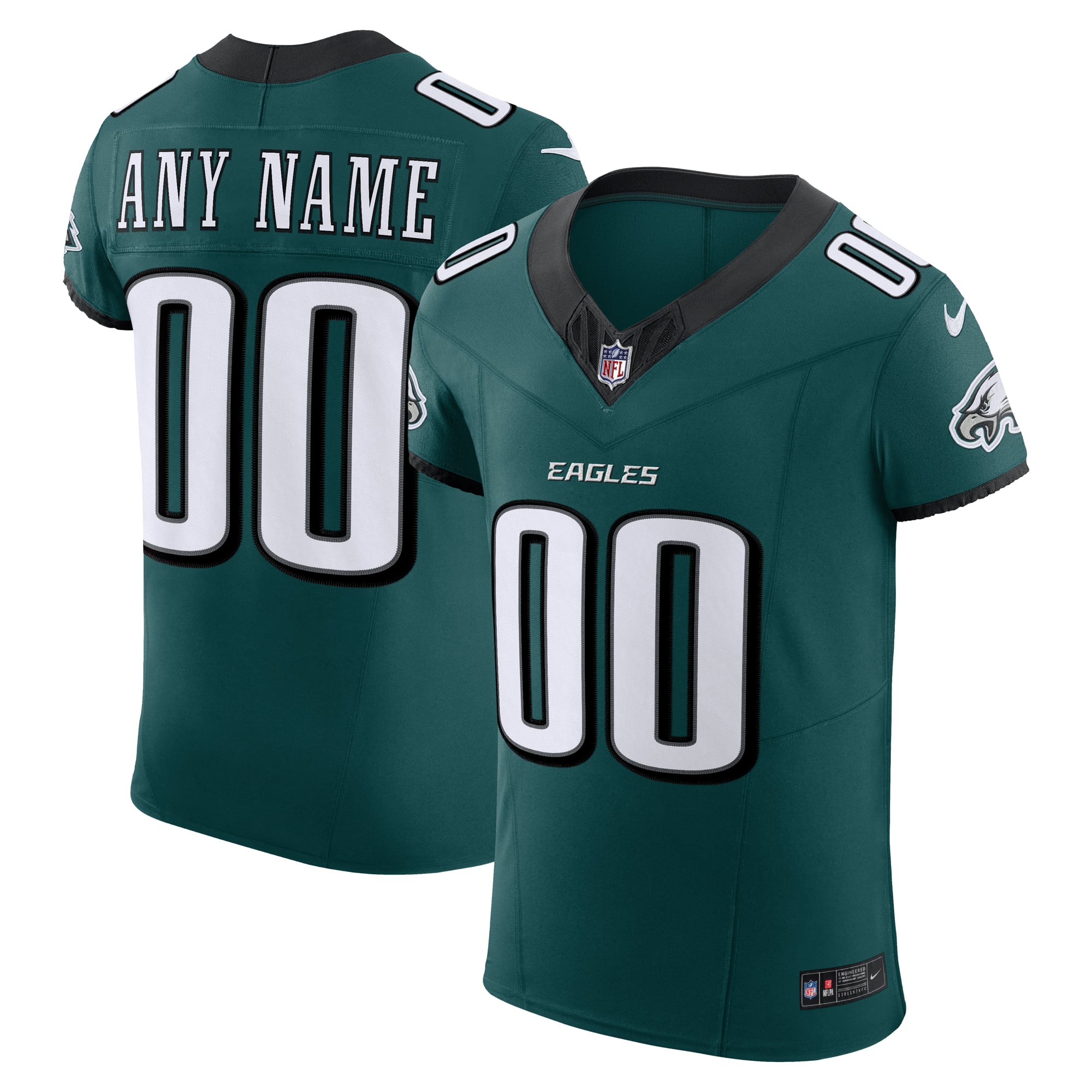 Philadelphia Eagles Alternate Vapor F.U.S.E. Elite Custom Jersey - Black - Midnight Green - Image 2