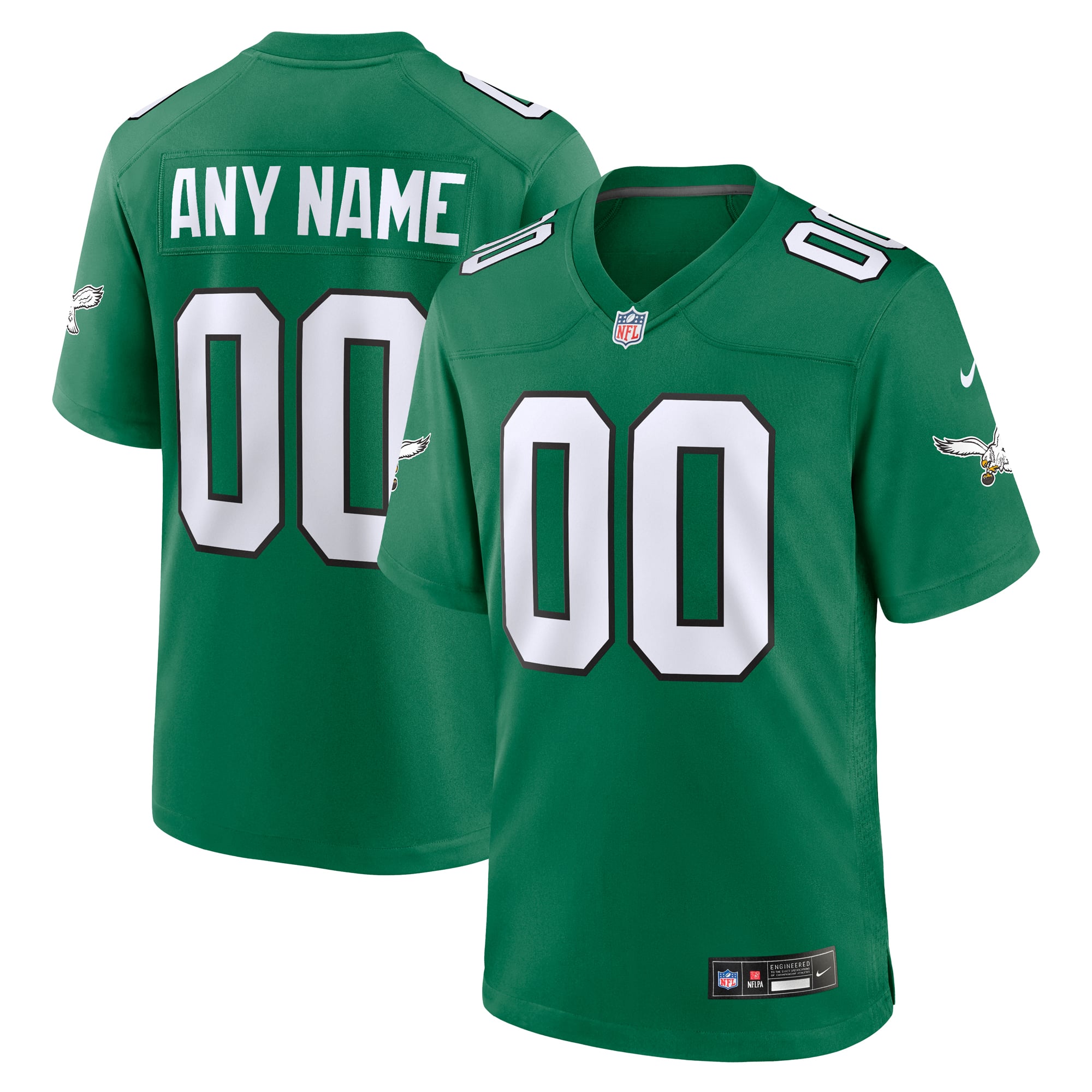 Philadelphia Eagles White Custom Game Jersey - Kelly Green