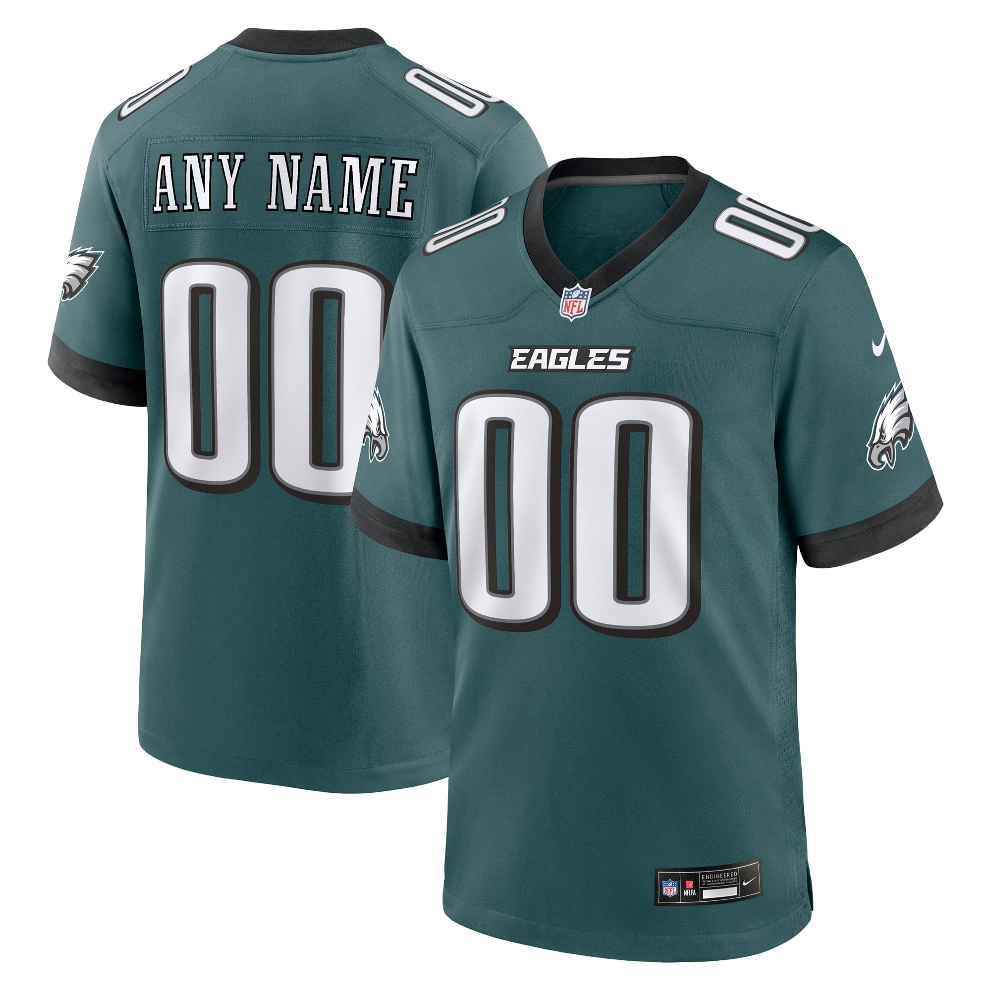 Philadelphia Eagles White Custom Game Jersey - Midnight Green