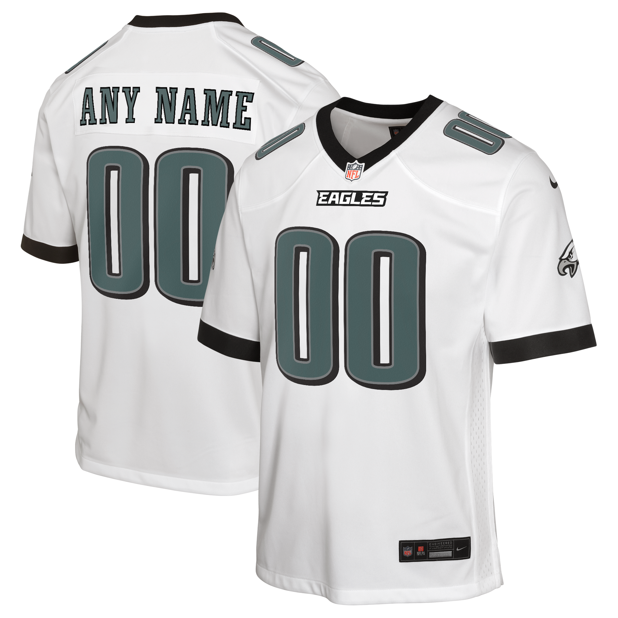 Philadelphia Eagles Youth Away Custom Game Jersey - White - Image 2