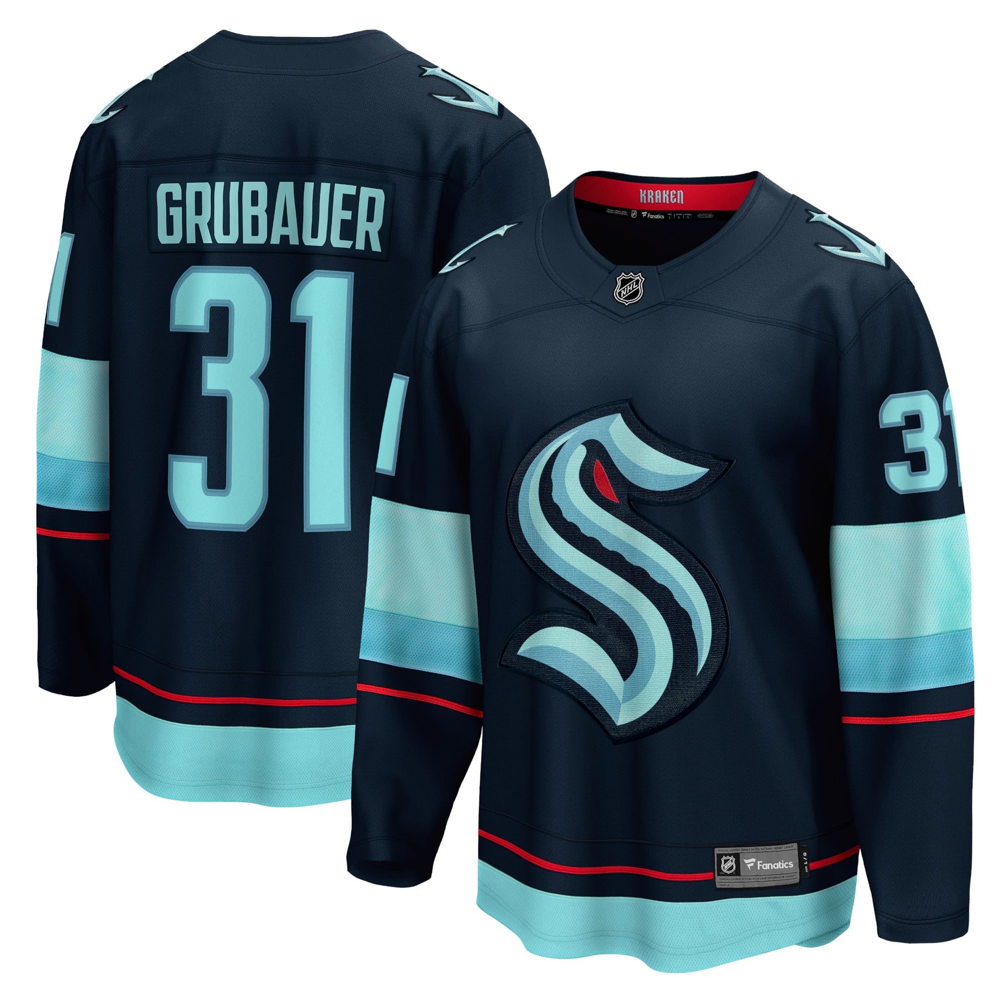 Philipp Grubauer Seattle Kraken Home Breakaway Player Jersey - Navy - Image 2