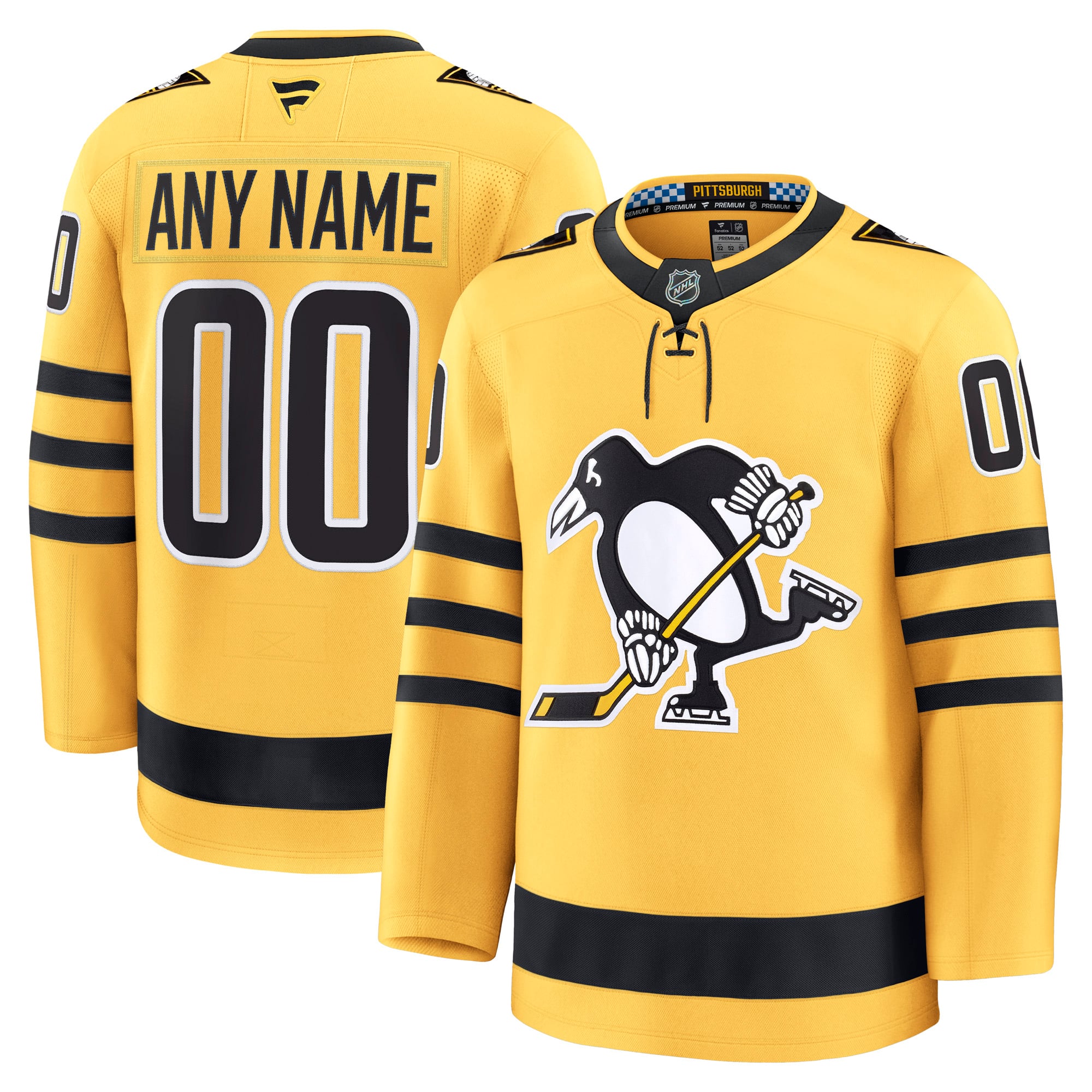 Pittsburgh Penguins Away Premium Custom Jersey - Gold