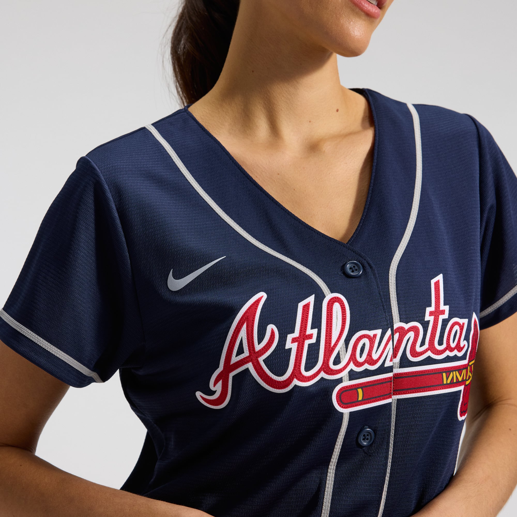 Ronald Acuña Jr. Atlanta Braves Women's Alternate Player Jersey - Navy - Image 10