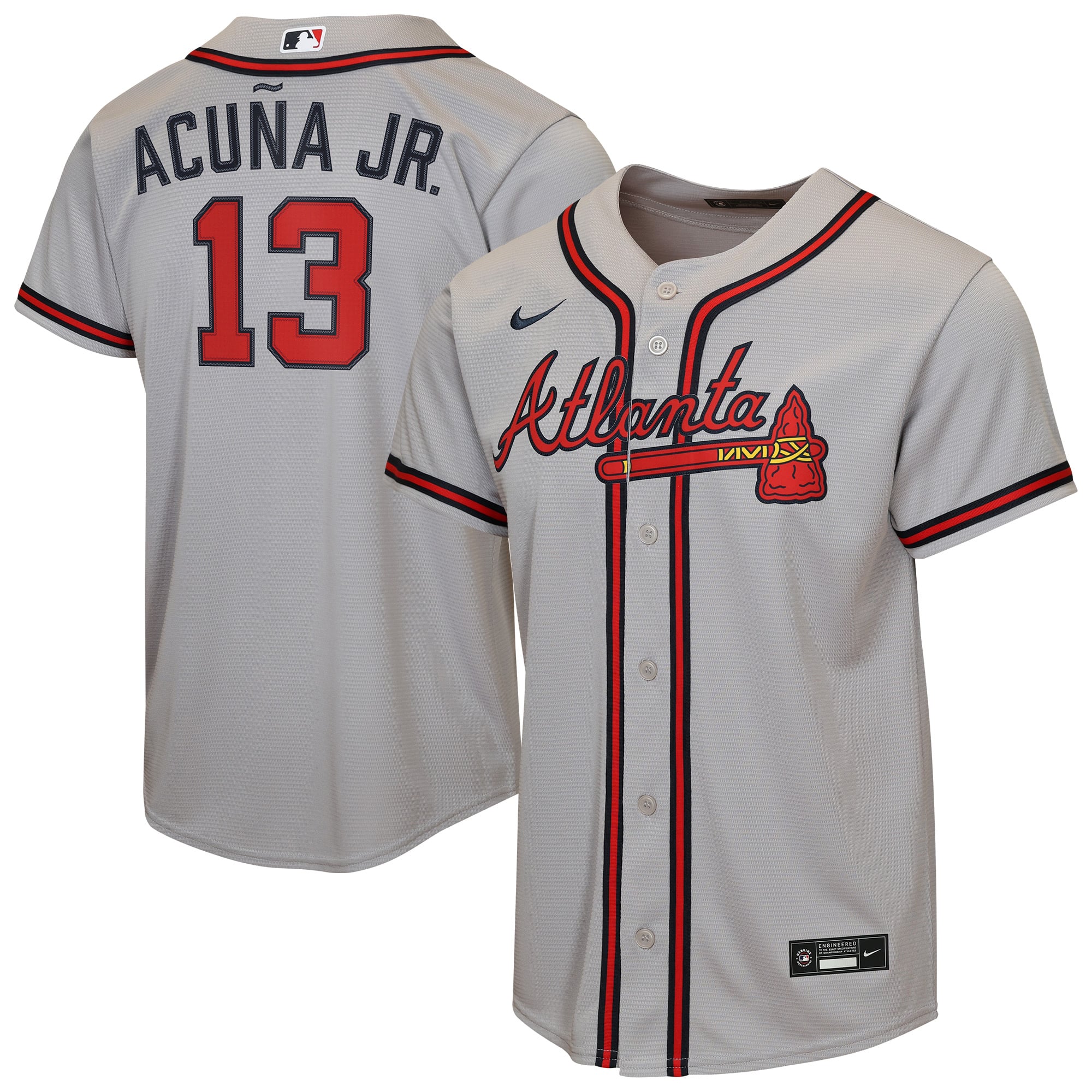 Ronald Acuña Jr. Atlanta Braves Youth Alternate Jersey - Gray - Image 2