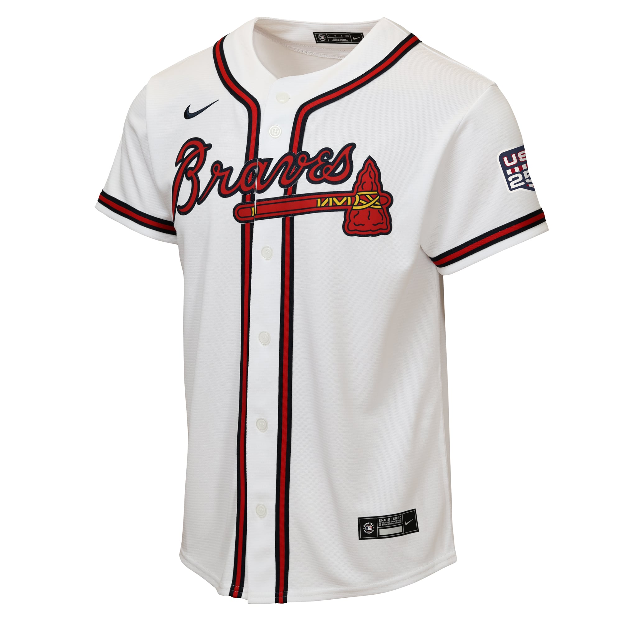 Ronald Acuña Jr. Atlanta Braves Youth USA 250 Fourth of July Home Jersey - White - Image 3