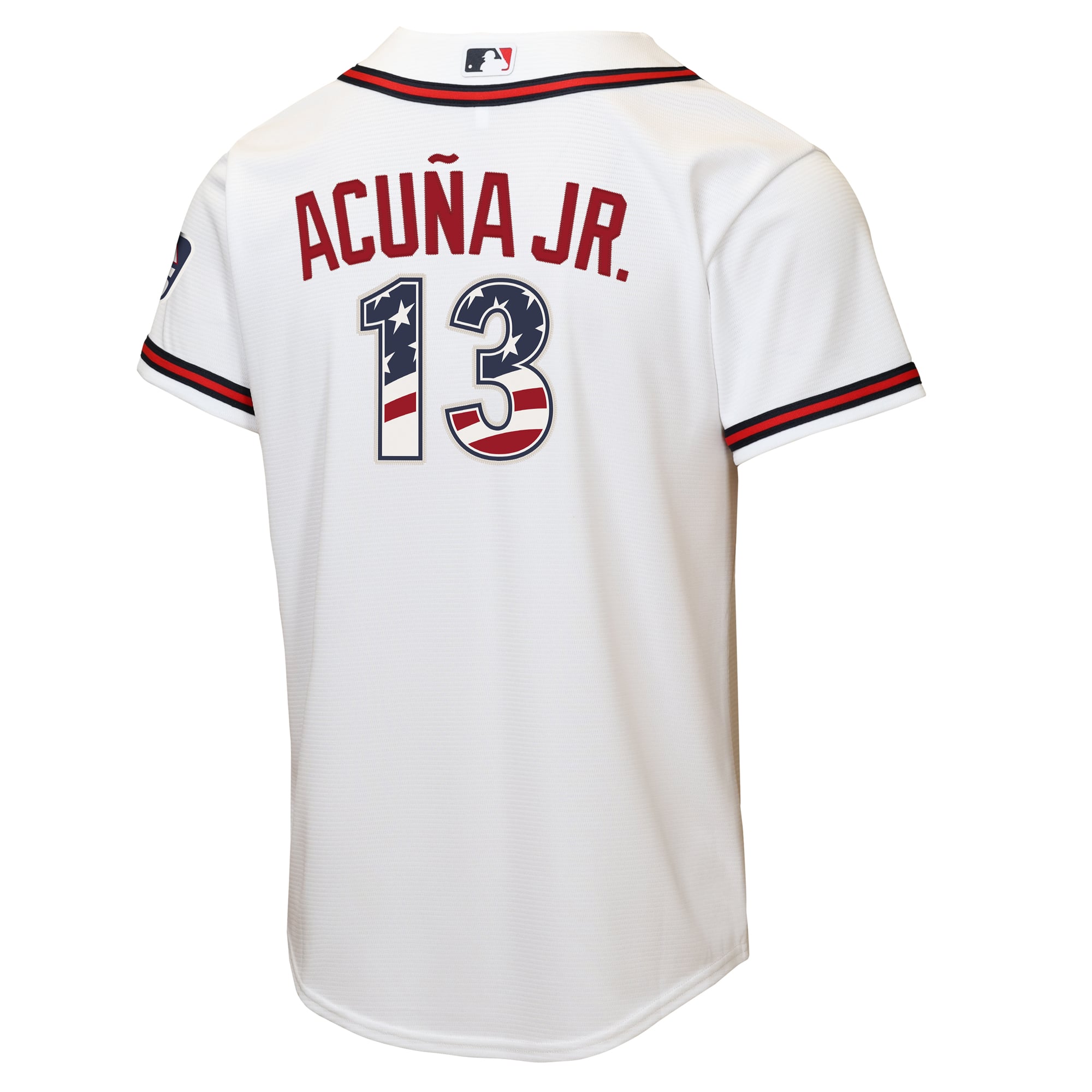Ronald Acuña Jr. Atlanta Braves Youth USA 250 Fourth of July Home Jersey - White - Image 4