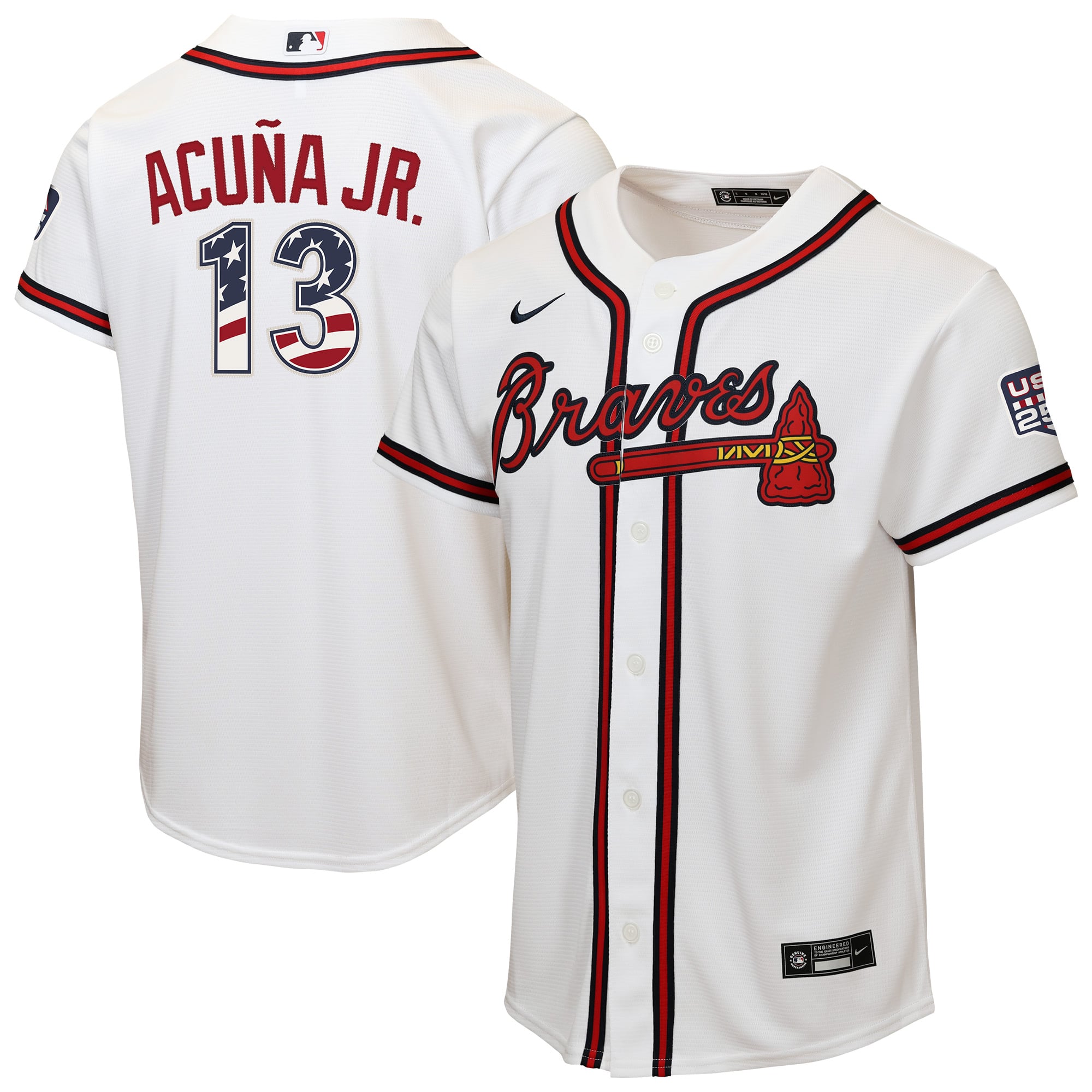 Ronald Acuña Jr. Atlanta Braves Youth USA 250 Fourth of July Home Jersey - White - Image 2
