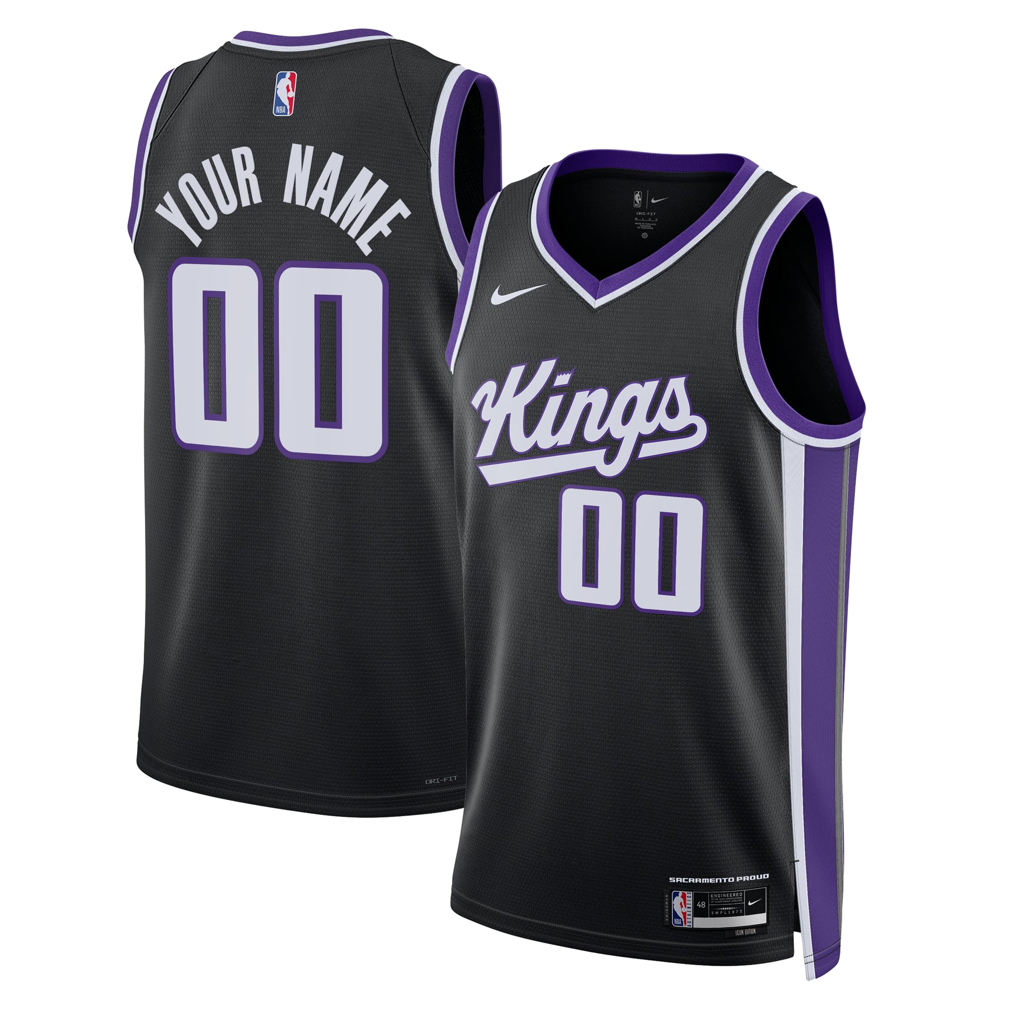 Sacramento Kings Unisex Swingman Custom Jersey - Association Edition - Black - Image 2