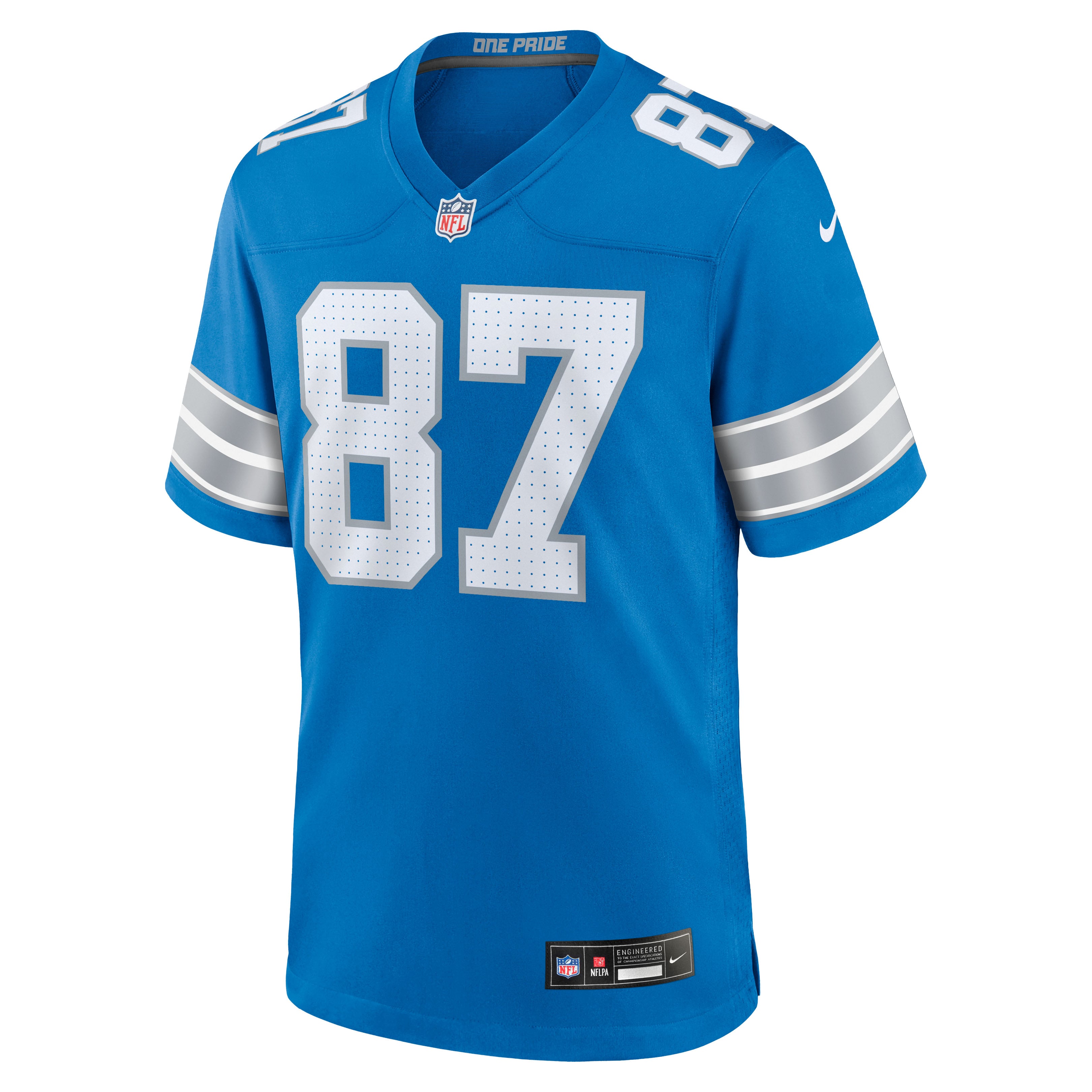 Sam LaPorta Detroit Lions White Game Jersey - White - Blue - Image 3