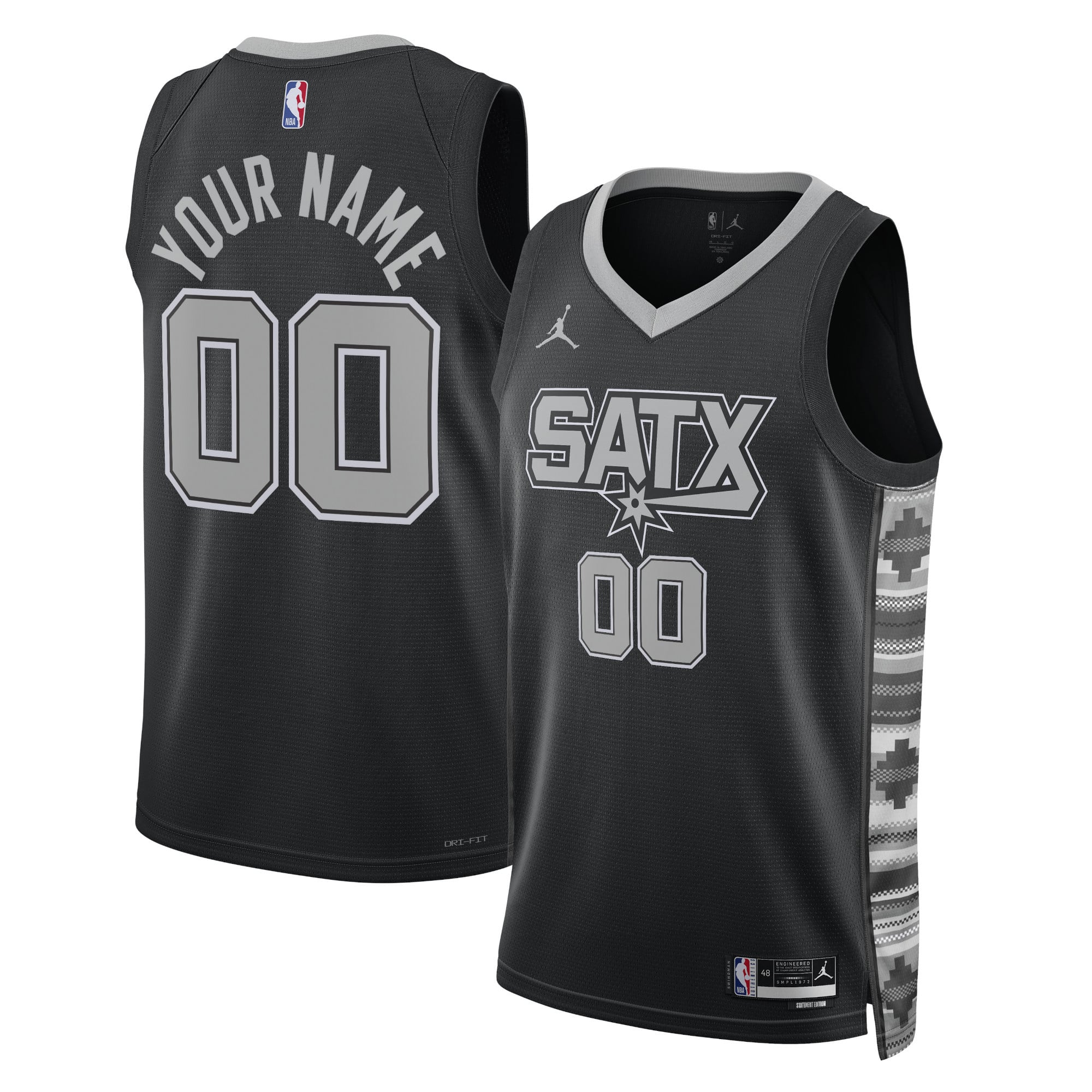 San Antonio Spurs Jordan Brand Unisex 2022/23 Swingman Custom Jersey - Statement Edition - Black - Image 2