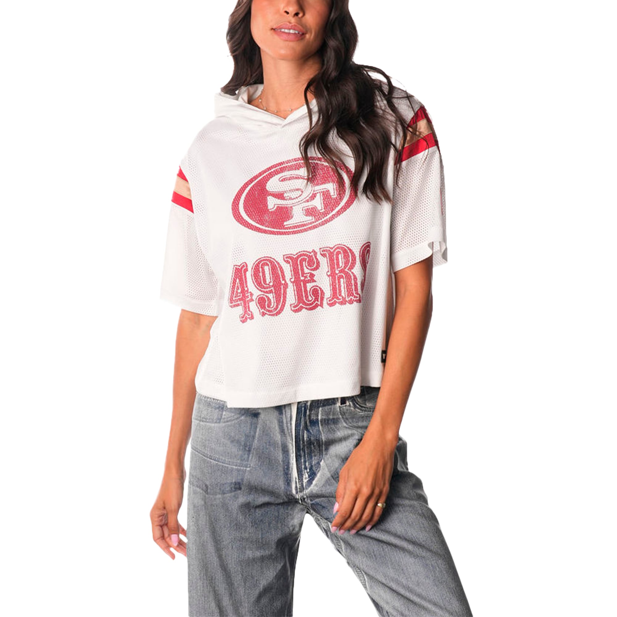San Francisco 49ers The Wild Collective Women's Mesh Short Sleeve Hoodie T-Shirt - White - Image 2