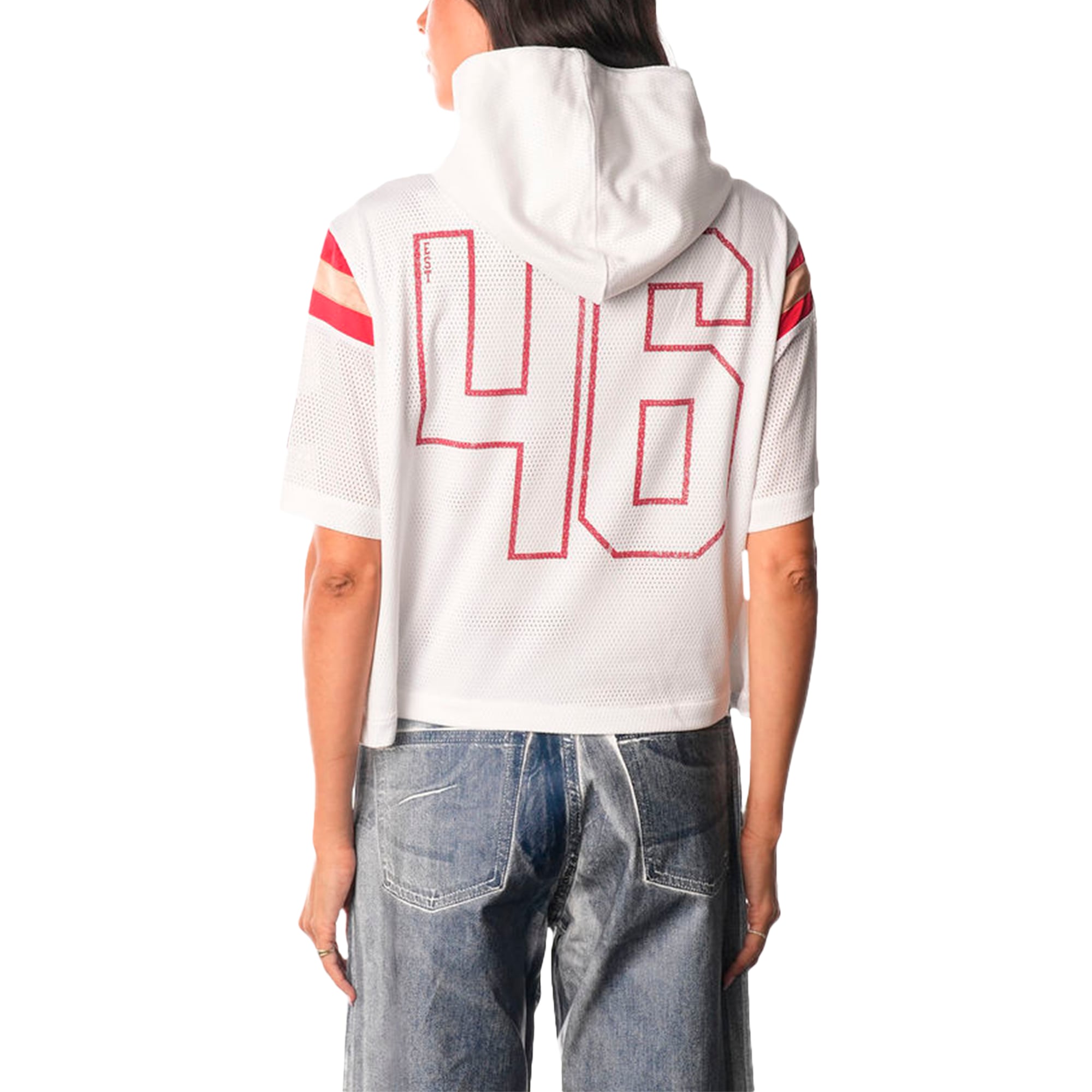 San Francisco 49ers The Wild Collective Women's Mesh Short Sleeve Hoodie T-Shirt - White - Image 3