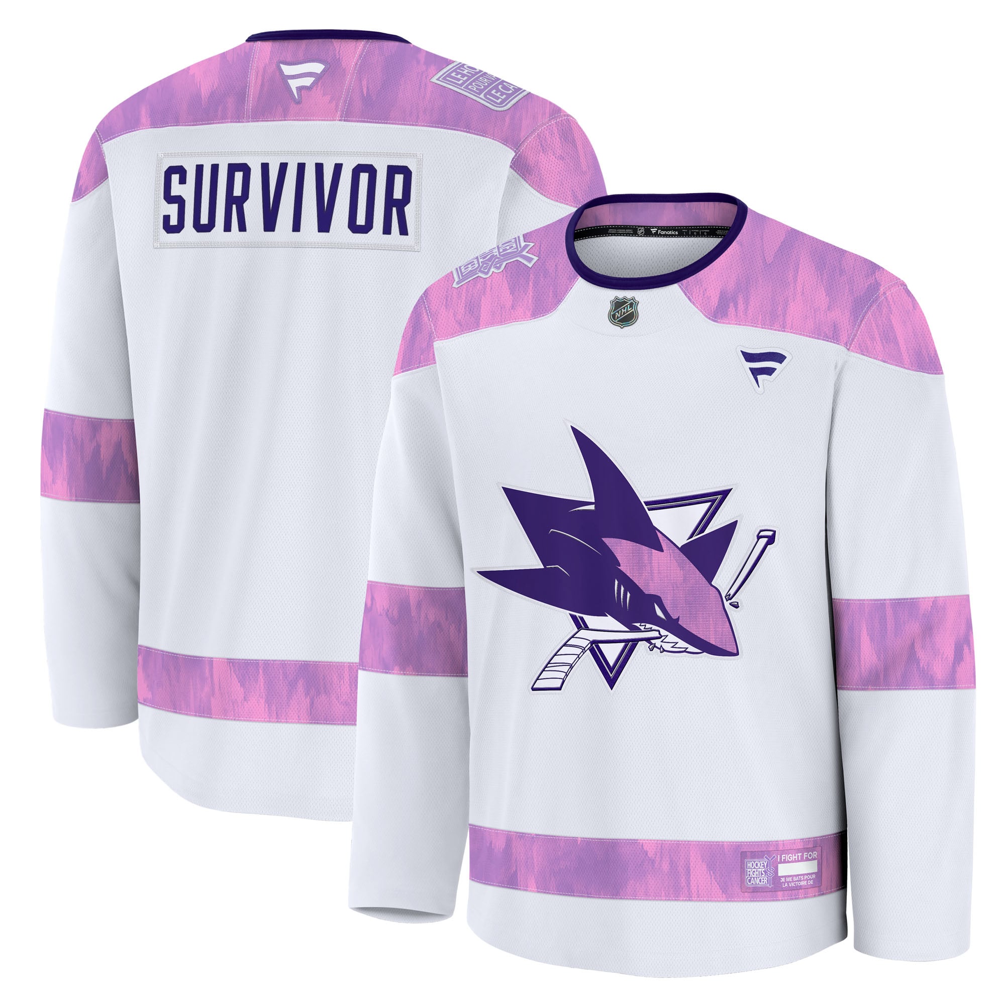San Jose Sharks Hockey Fights Cancer Survivor Practice Jersey - White