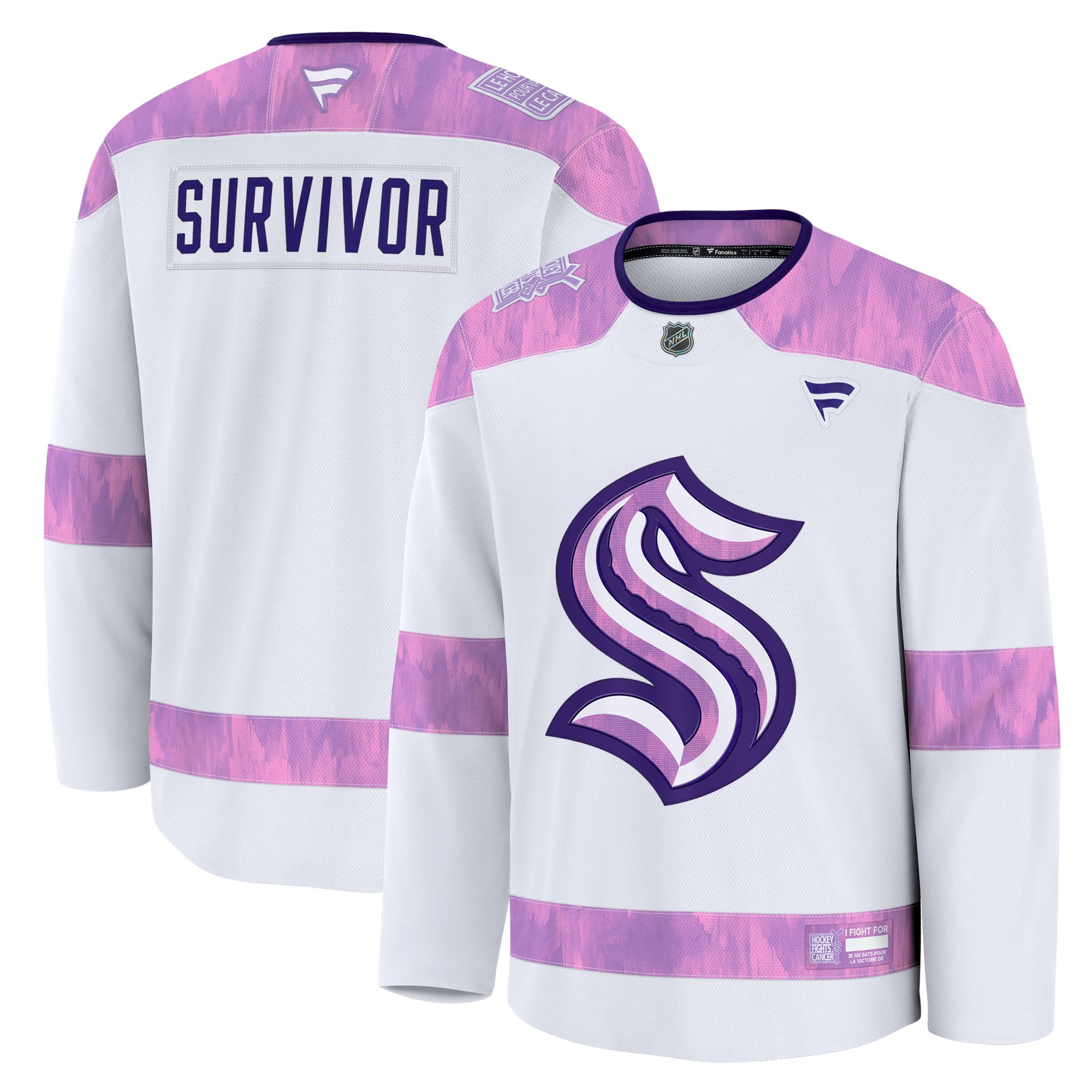 Seattle Kraken Hockey Fights Cancer Survivor Practice Jersey - White - Image 2