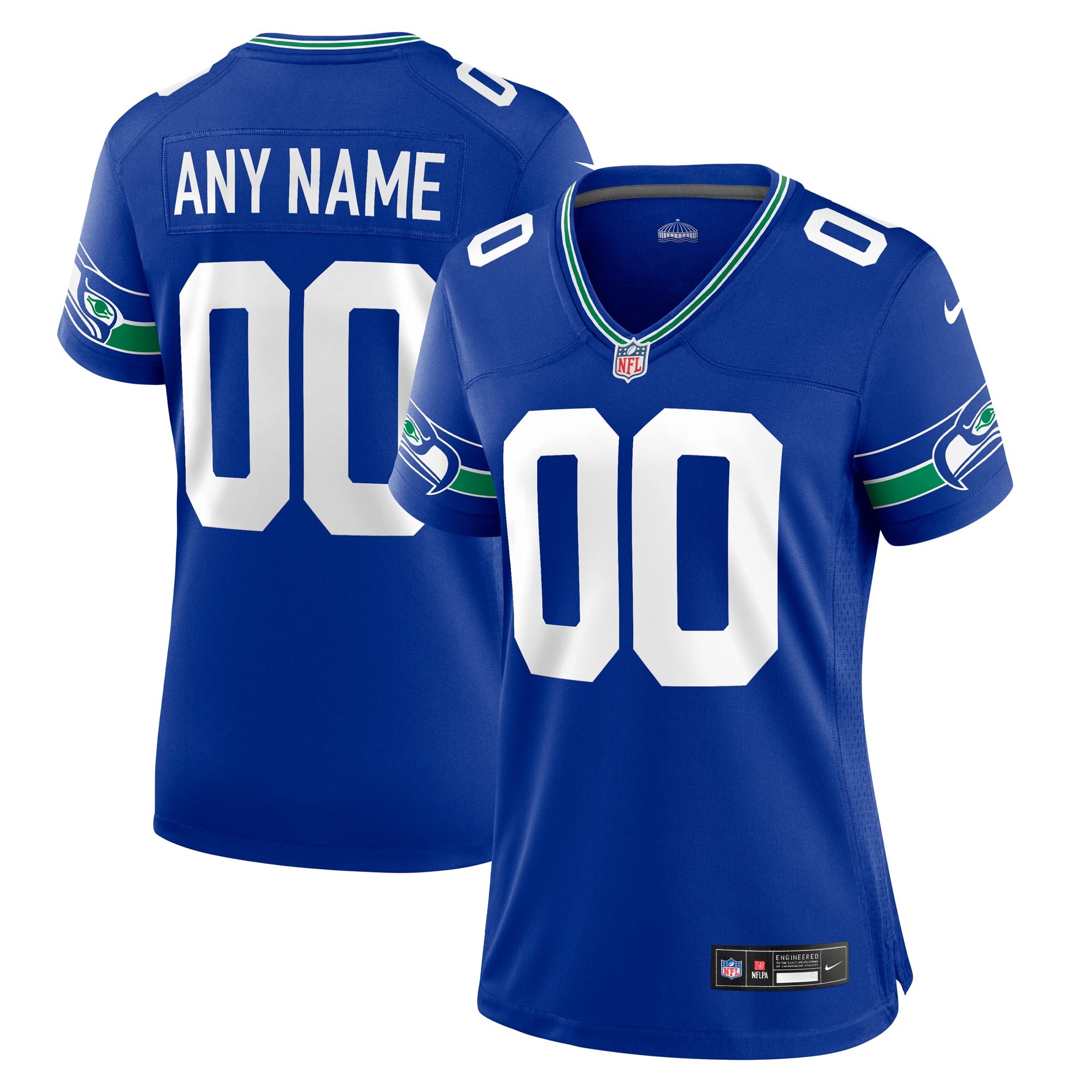 Seattle Seahawks Women's Throwback Custom Jersey - Royal - Image 2
