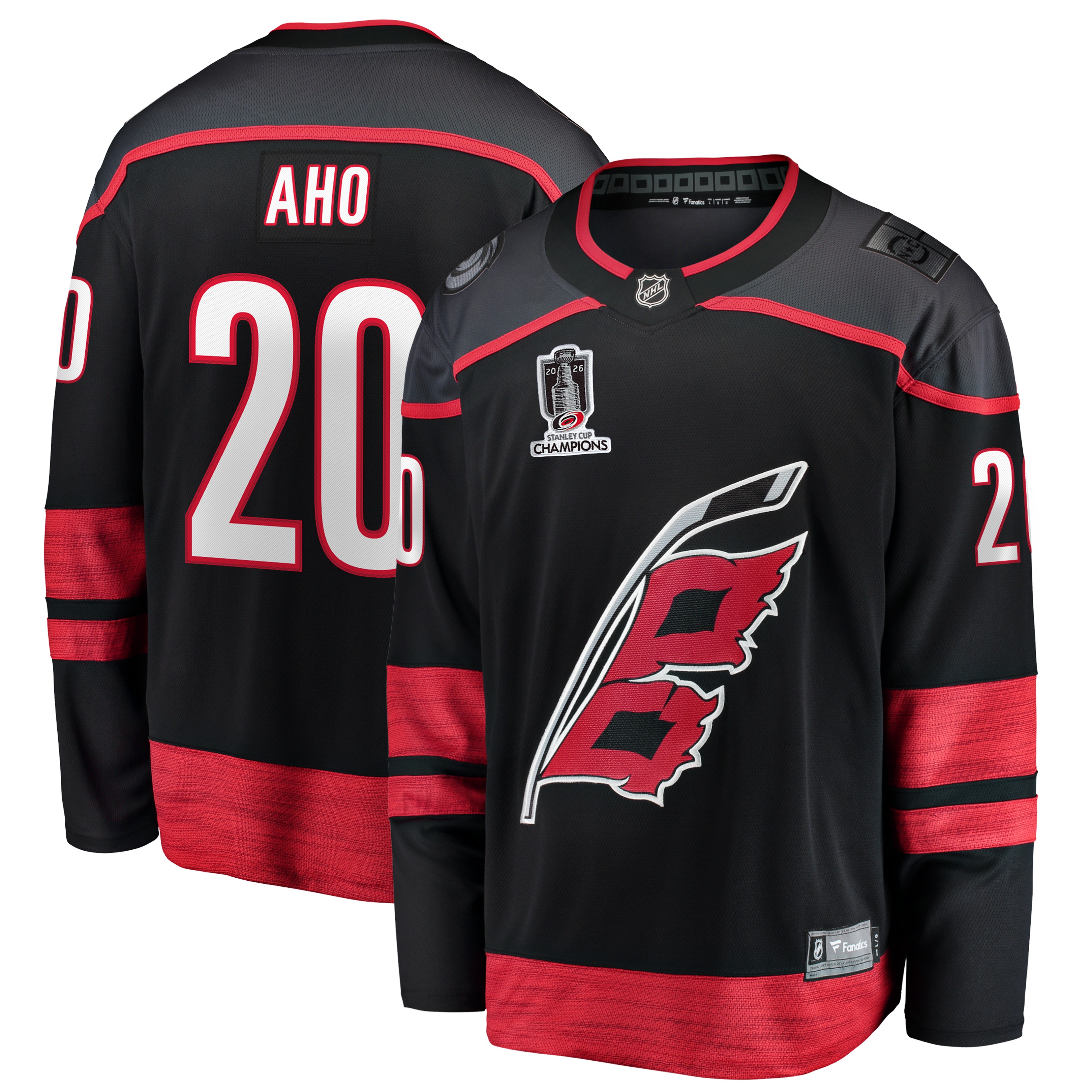 Sebastian Aho Carolina Hurricanes 2026 Stanley Cup Champions Home Breakaway Jersey - Black - Image 2