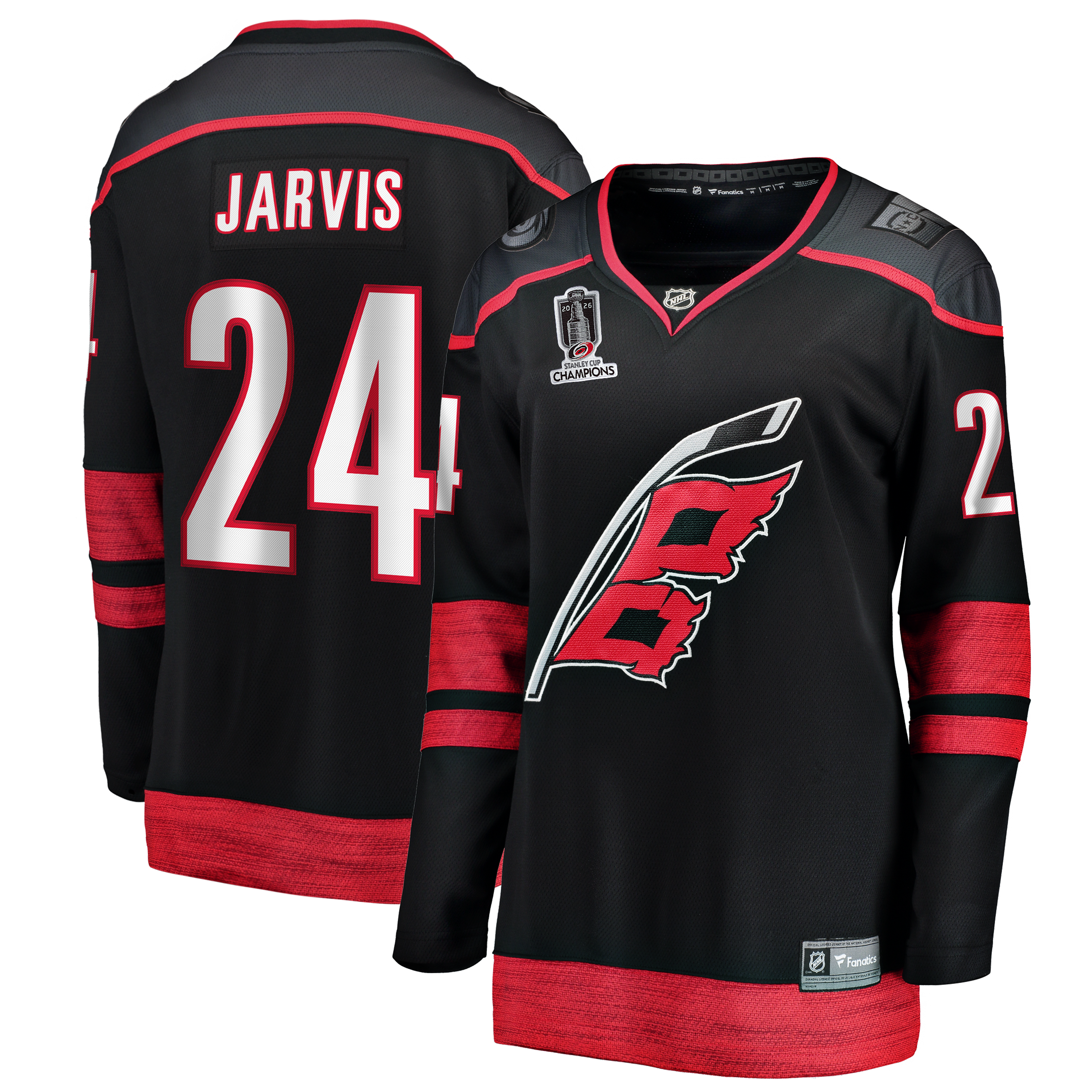 Seth Jarvis Carolina Hurricanes Women's 2026 Stanley Cup Champions Home Breakaway Jersey - Black