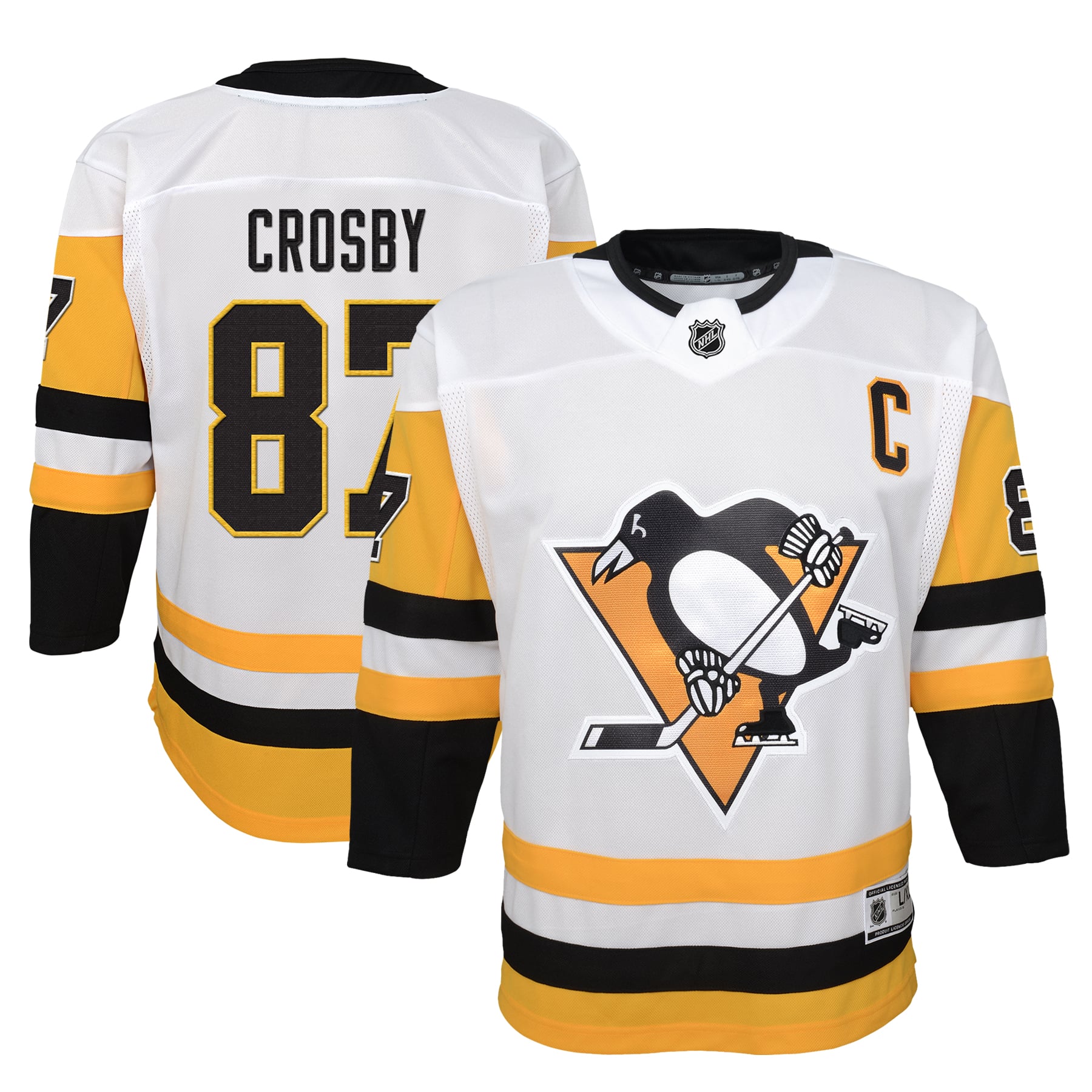Sidney Crosby Pittsburgh Penguins Outerstuff Youth Away Captain's Patch Jersey - White - Image 2