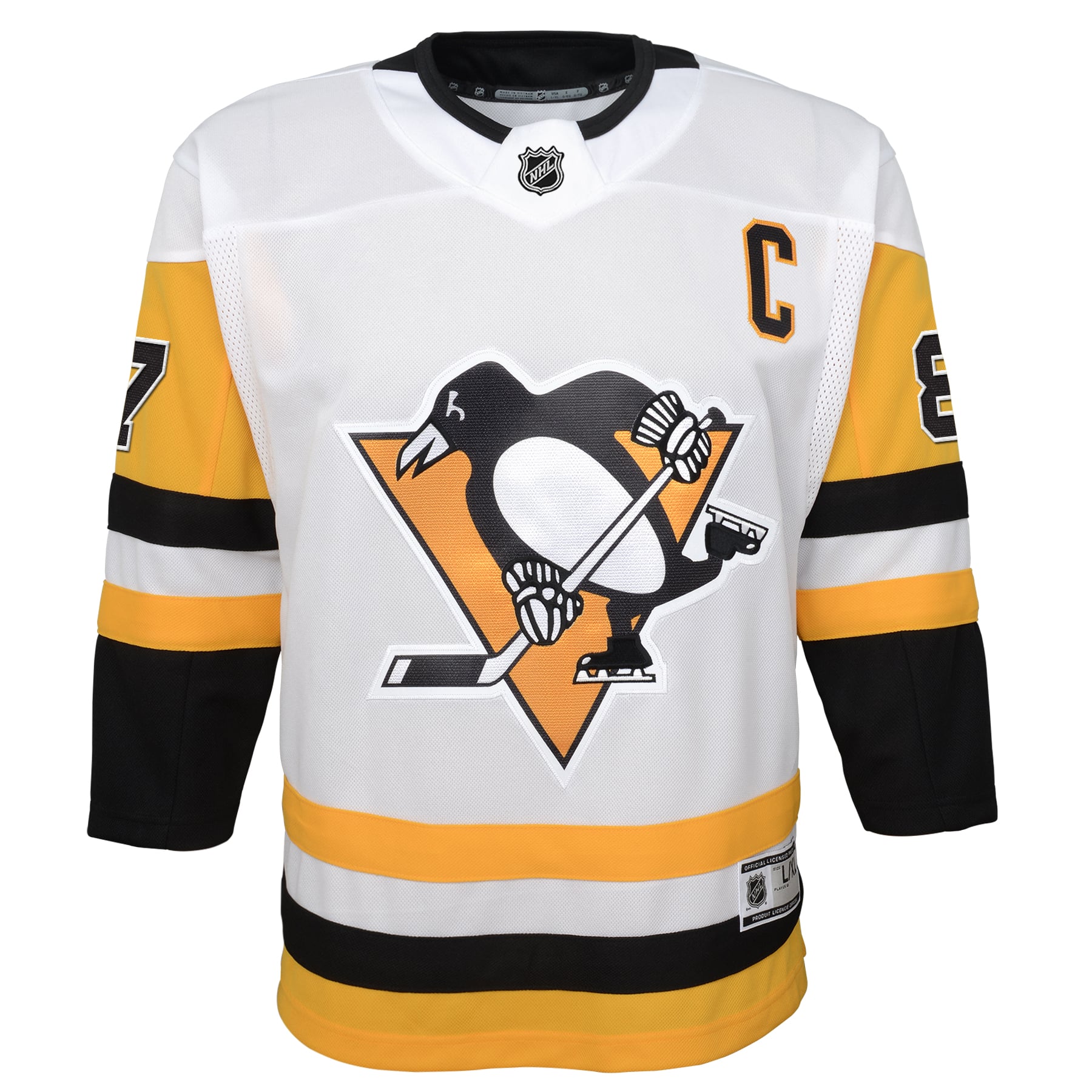 Sidney Crosby Pittsburgh Penguins Outerstuff Youth Away Captain's Patch Jersey - White - Image 3