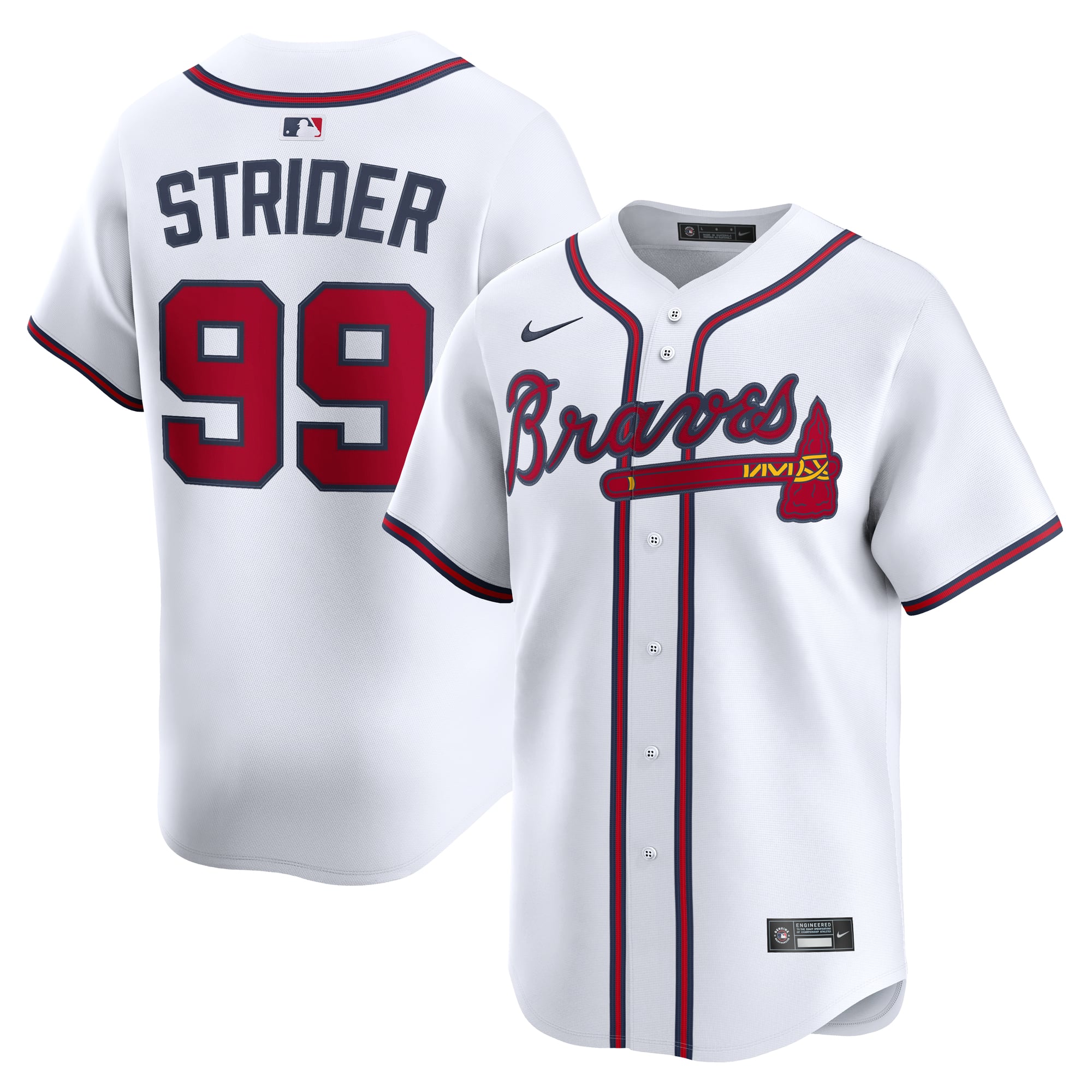 Spencer Strider Atlanta Braves Home Limited Player Jersey - White - Image 2