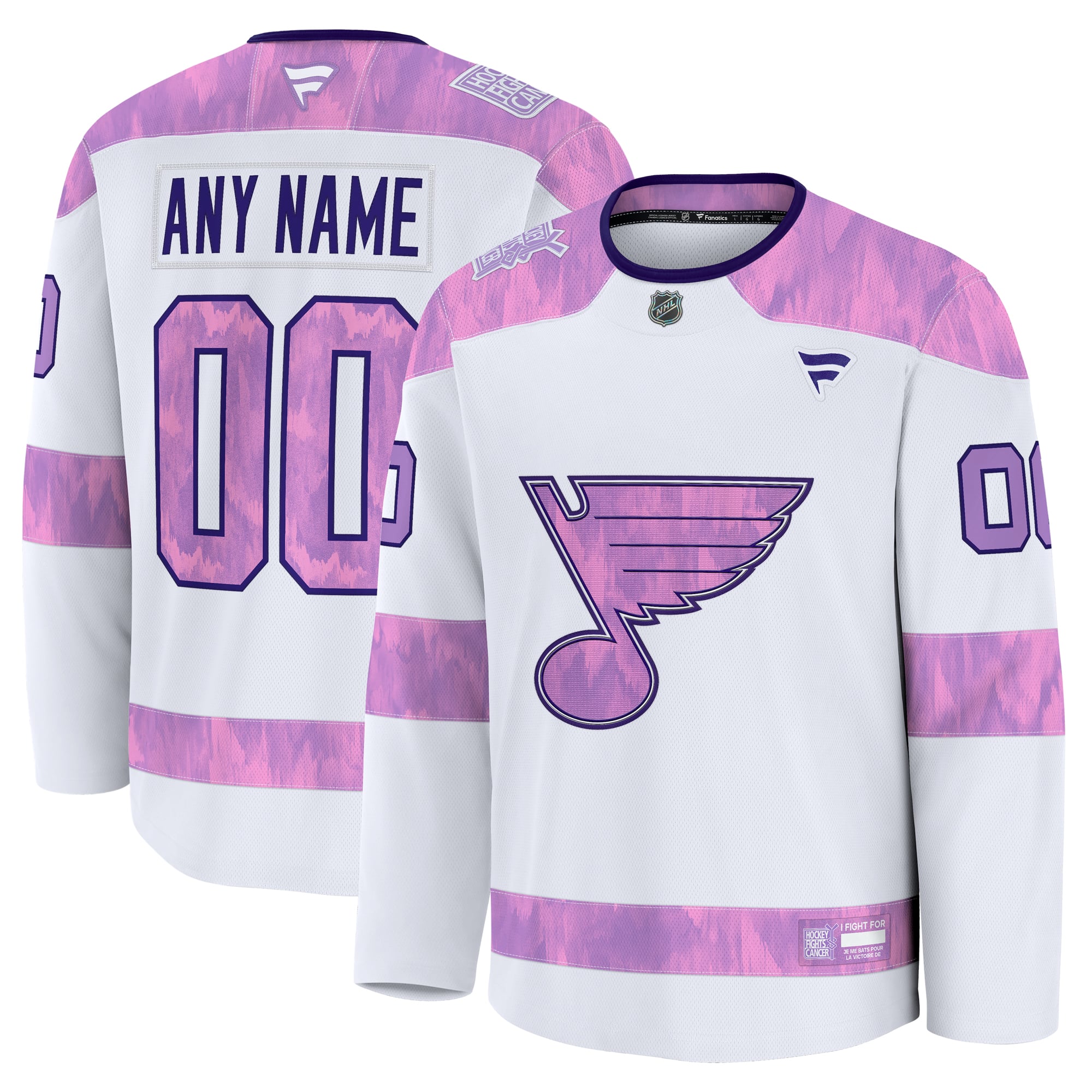 St. Louis Blues 2024 Hockey Fights Cancer Custom Practice Jersey - White - Image 2